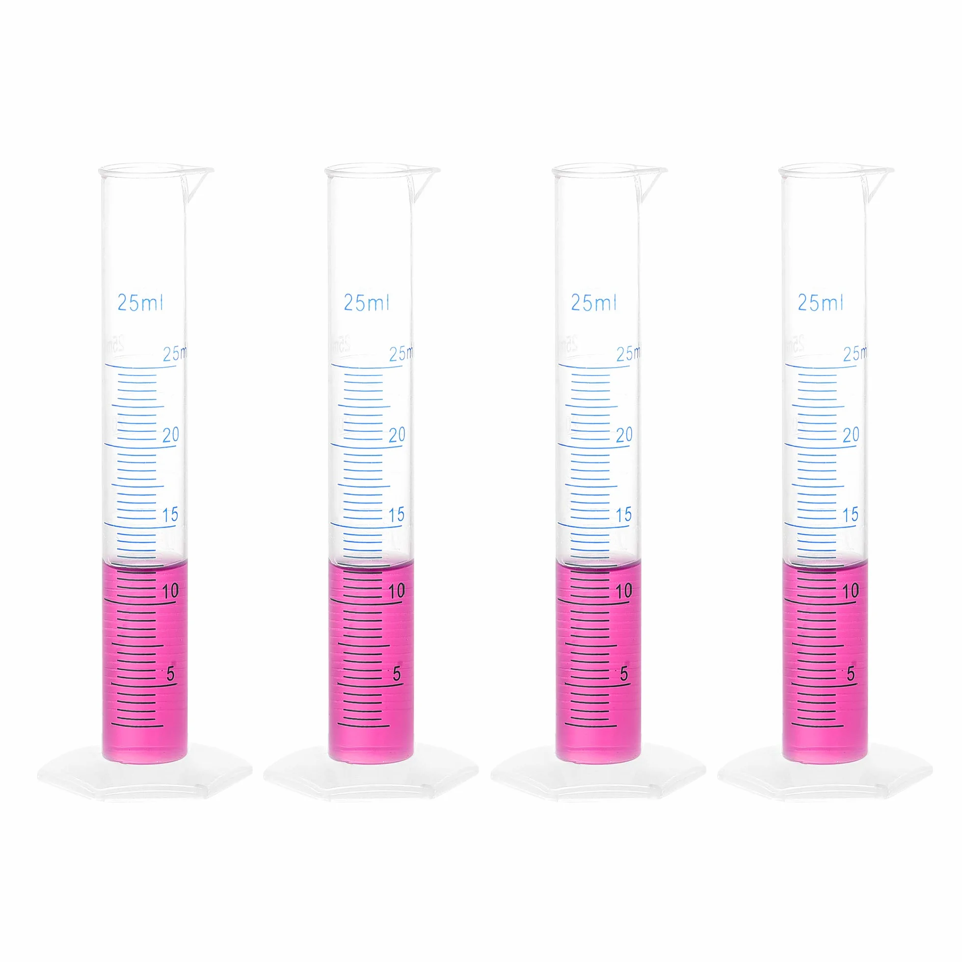 Cilindro Graduado de Plástico 25ml Medicion Ciencia Laboratorio Hexagonal Base 4uds