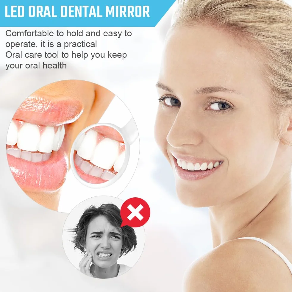 ACWOO Espejo Dental con Luz LED, 2 Piezas, Anti-Niebla, Azul y Rosa