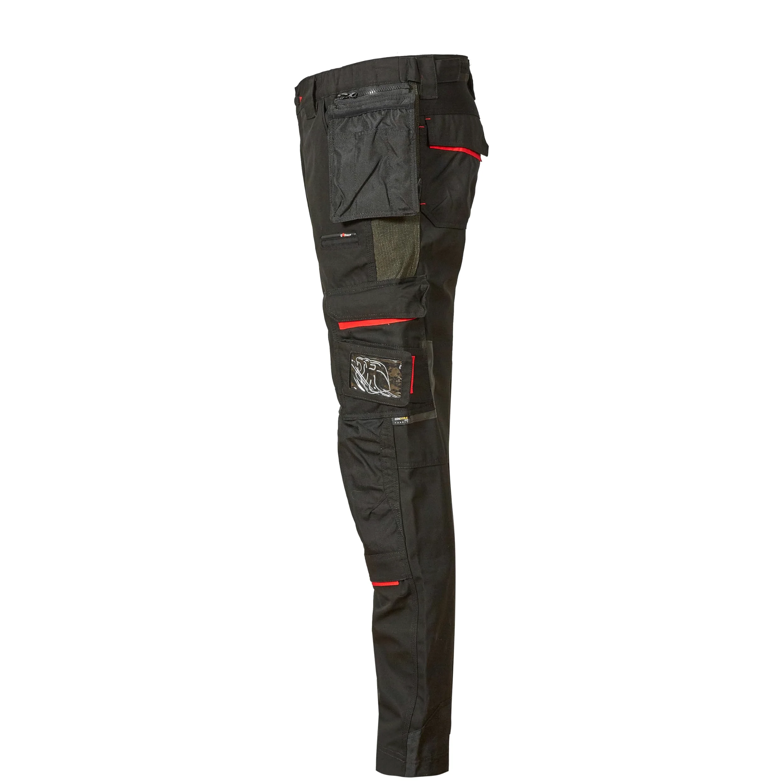 U-Power RACE, pantalón de trabajo para hombre, pantalón cargo con cintura elástica, con bolsillos para rodilleras, multibolsillos, tela cómoda, ropa exterior resistente y duradera - Black Carbon 56