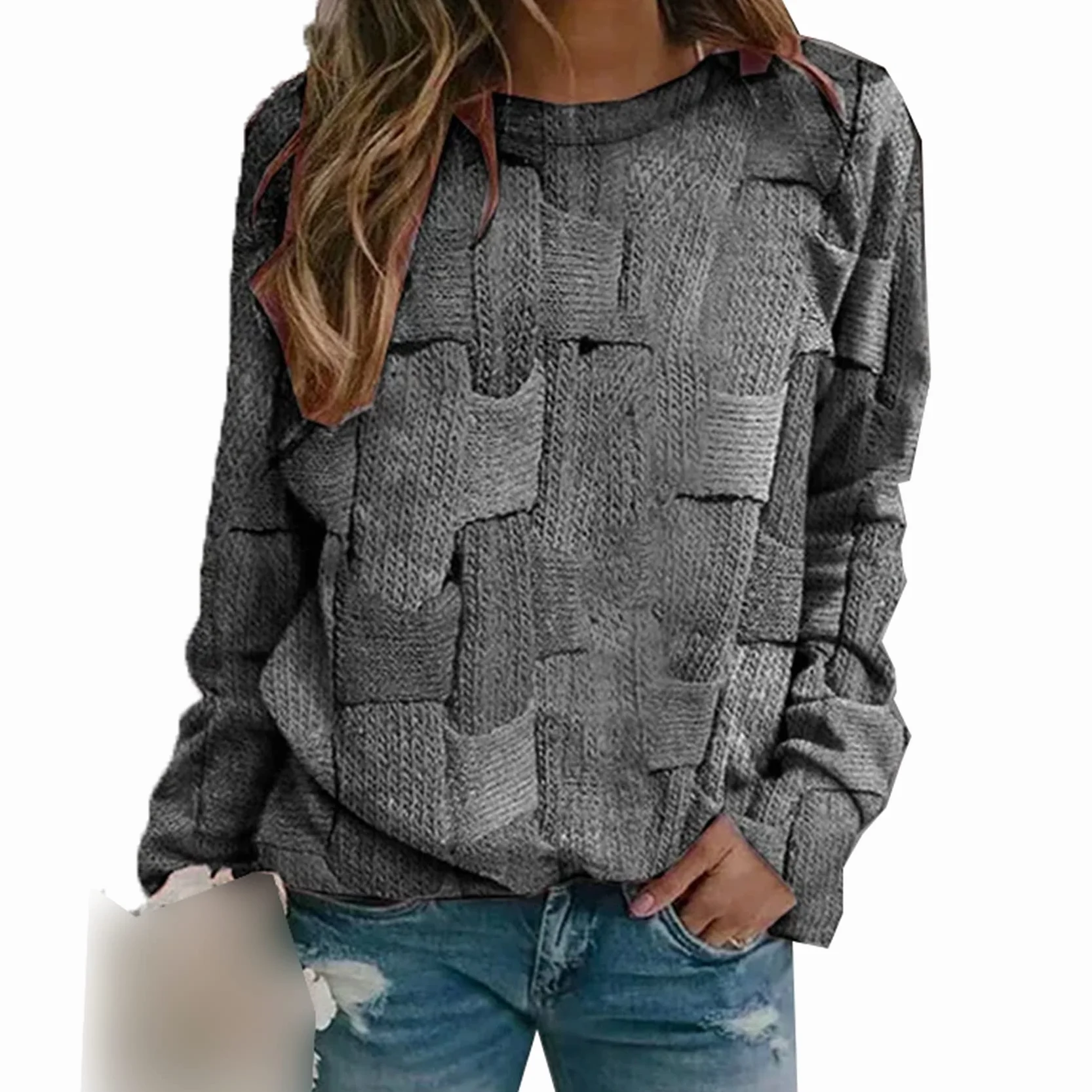 SuéTer De Manga Larga con Cuello Redondo Y Costura Estampada De OtoñO para Mujer