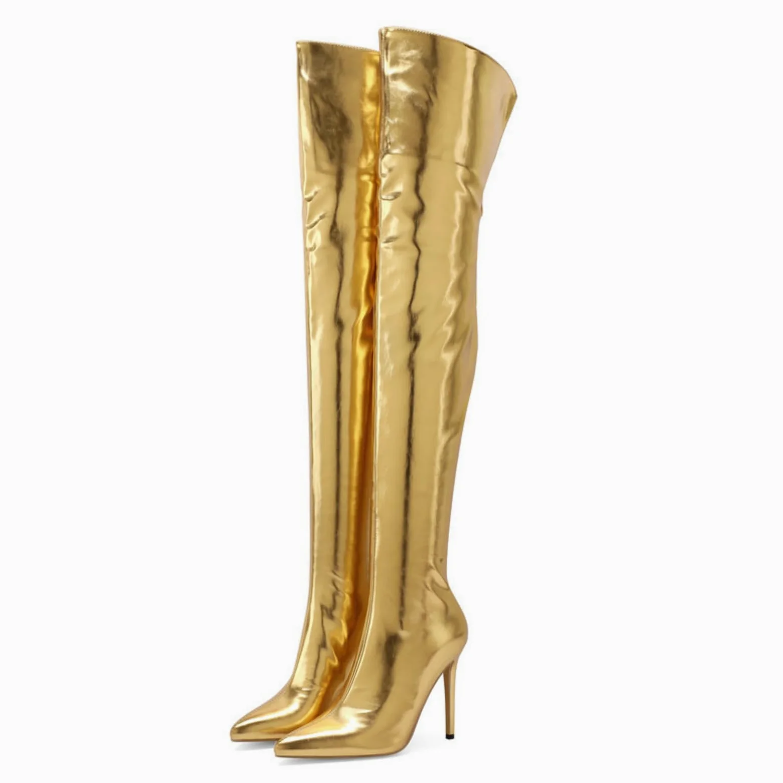 Mujer Botas De Punta Fina Botines Altos Tacón Estileto Botas Largas con Cremallera Trasera Botas De Moto De Cuero Botas Invernales Elásticas Botas De Montar Slouch