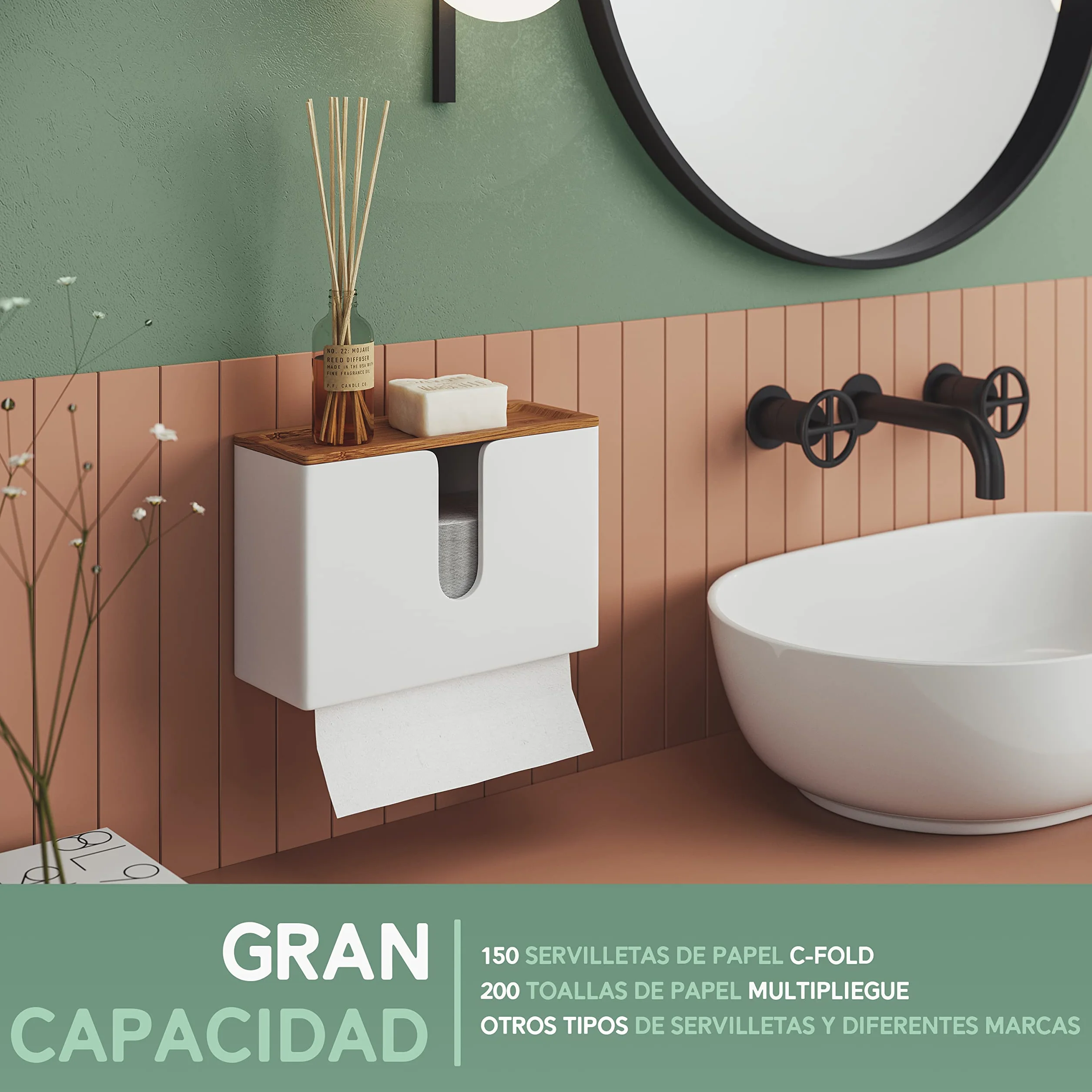 Nature Supplies Dispensador de Toallas de Madera de Bambú para Papel Secamanos Plegadas en C, Z e Intercaladas