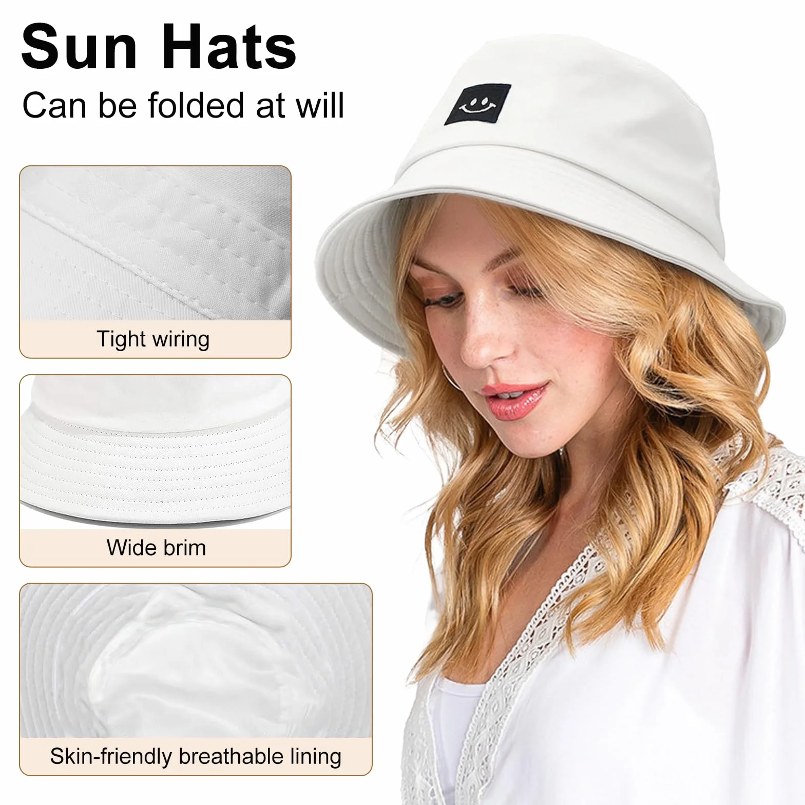 2 Piezas Gorro Pescador Hombre Mujer, Bucket Hat Algodón Plegable Sombrero de Cubo Verano Sombrero de Pesca Sombrero de Sol de Playa para Excursionismo Cámping Viaje Senderismo (Negro, Blanco)