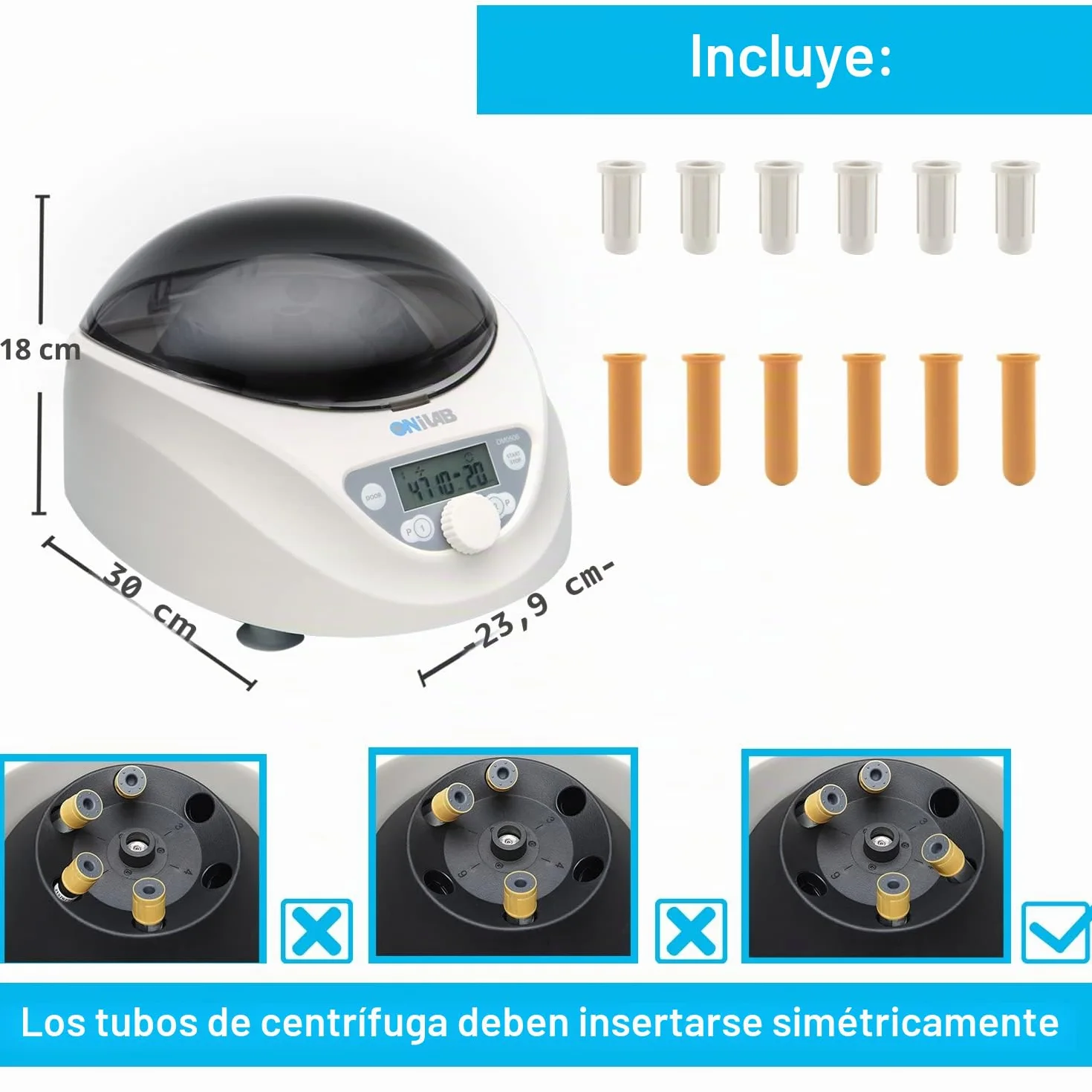 ONiLAB Centrifugadora de mesa 6 x 15 ml 300-5000 rpm 2600 xg RCF LCD Digital