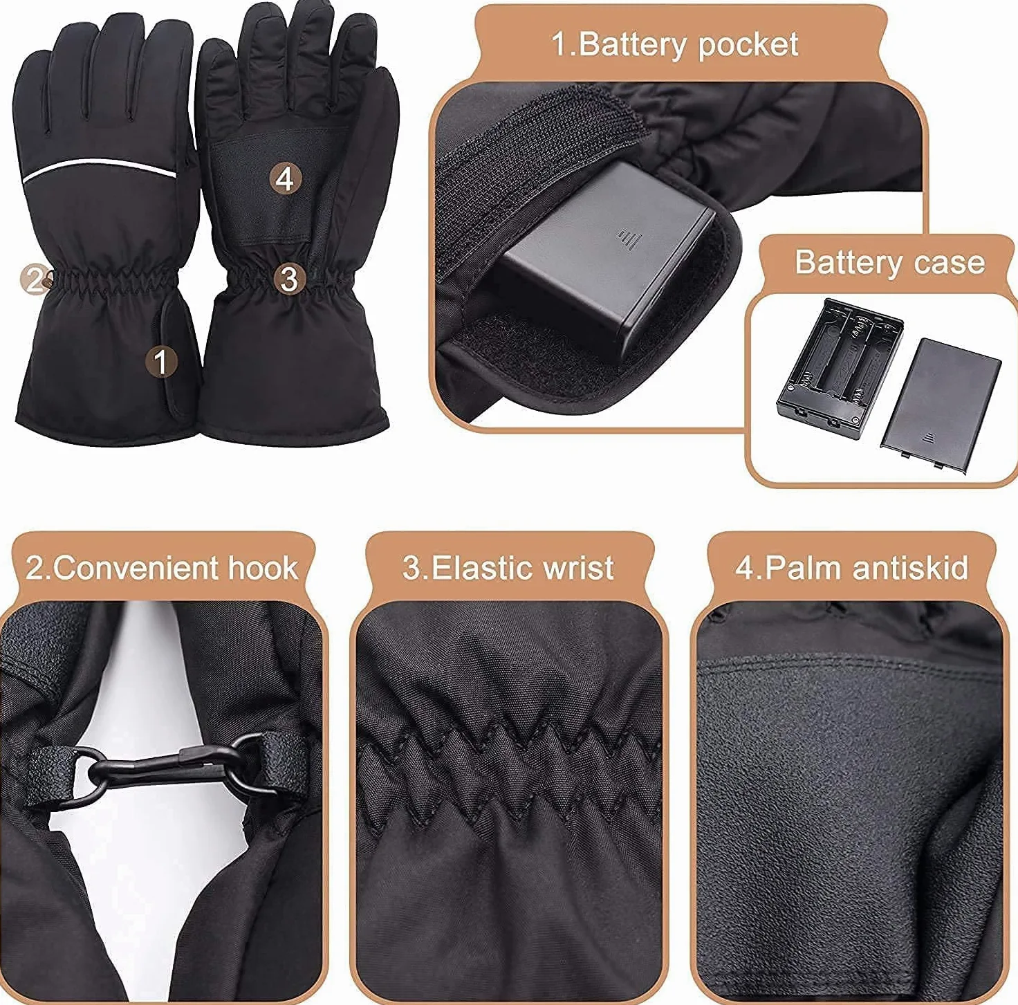 SBTXHJWCGLD Guantes térmicos eléctricos Recargables Guantes térmicos a batería, Pantalla táctil Impermeable con Aislamiento térmico para Deportes de Invierno al Aire Libre Escalada Senderismo