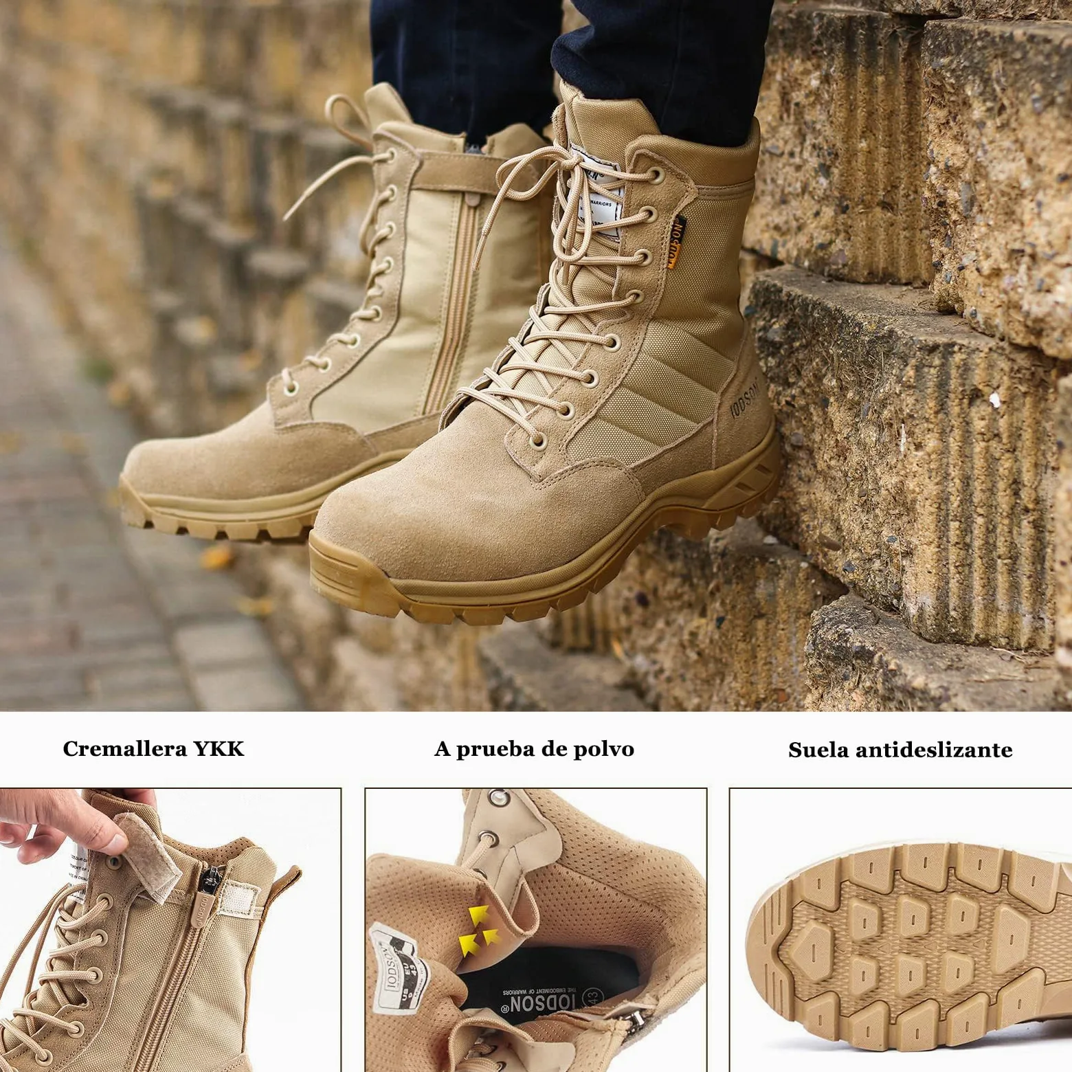 Botas de Trabajo Tácticas Militares para Hombre Ligeras Botines de Combate para Motocicleta y Montañismo Botas Policiales con Cremallera YKK
