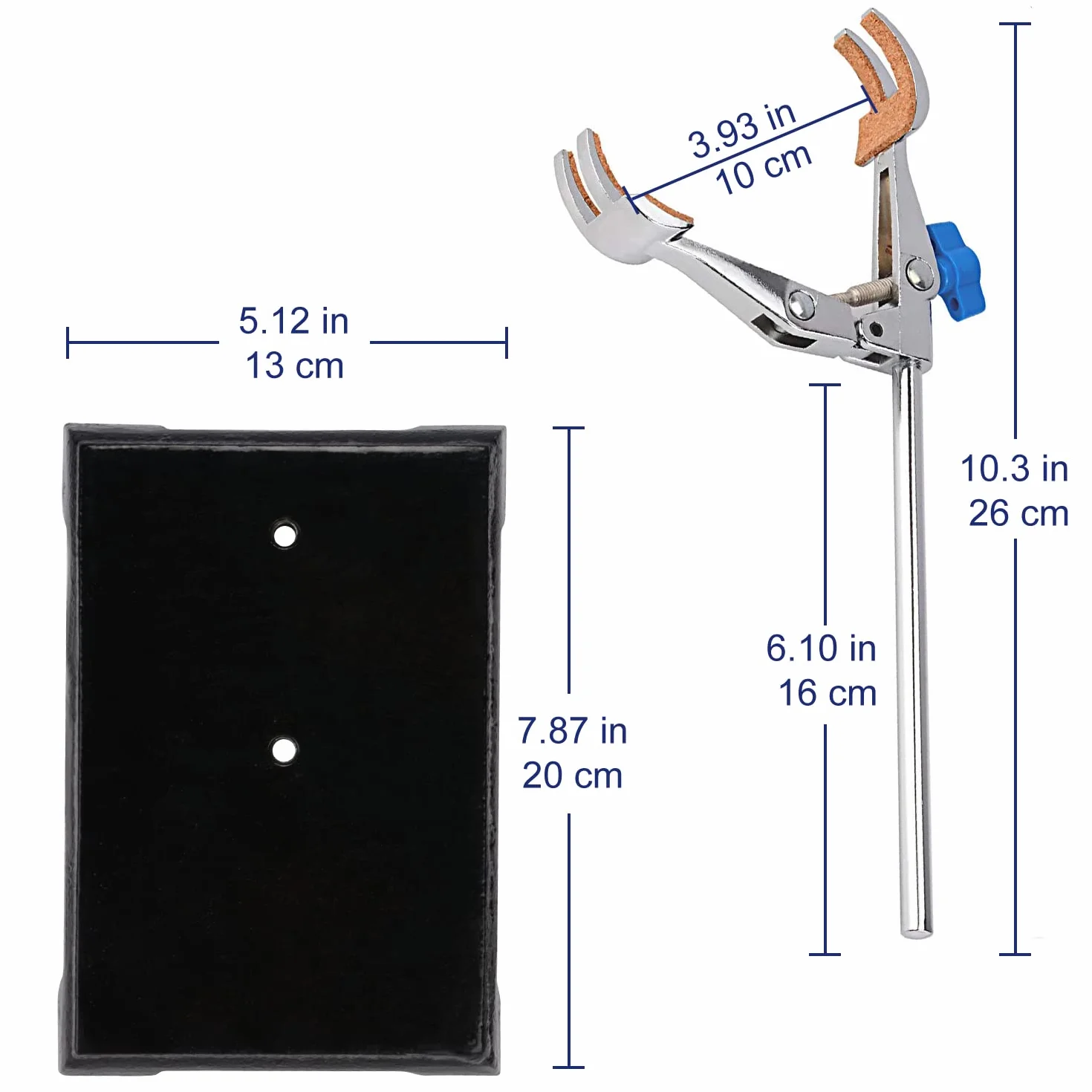 Labasics Soporte de Laboratorio con Varilla 56.9 cm, Abrazadera de Bureta 4 Puntas, Anillo de Retorta y 2 Cabezas de Jefe