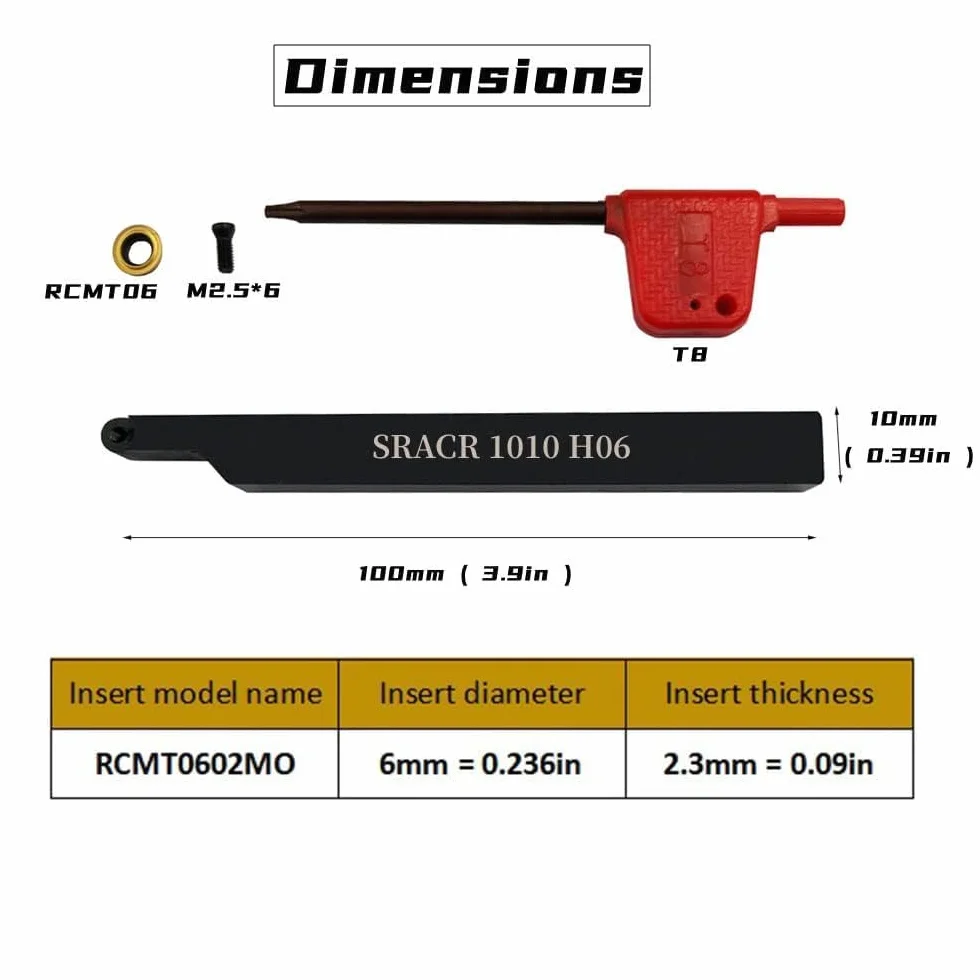 Soporte para torno SRACR1010/1212 H06 3/8 pulgadas 1/2 pulgadas insertos redondos carburo tungsteno RCMT0602