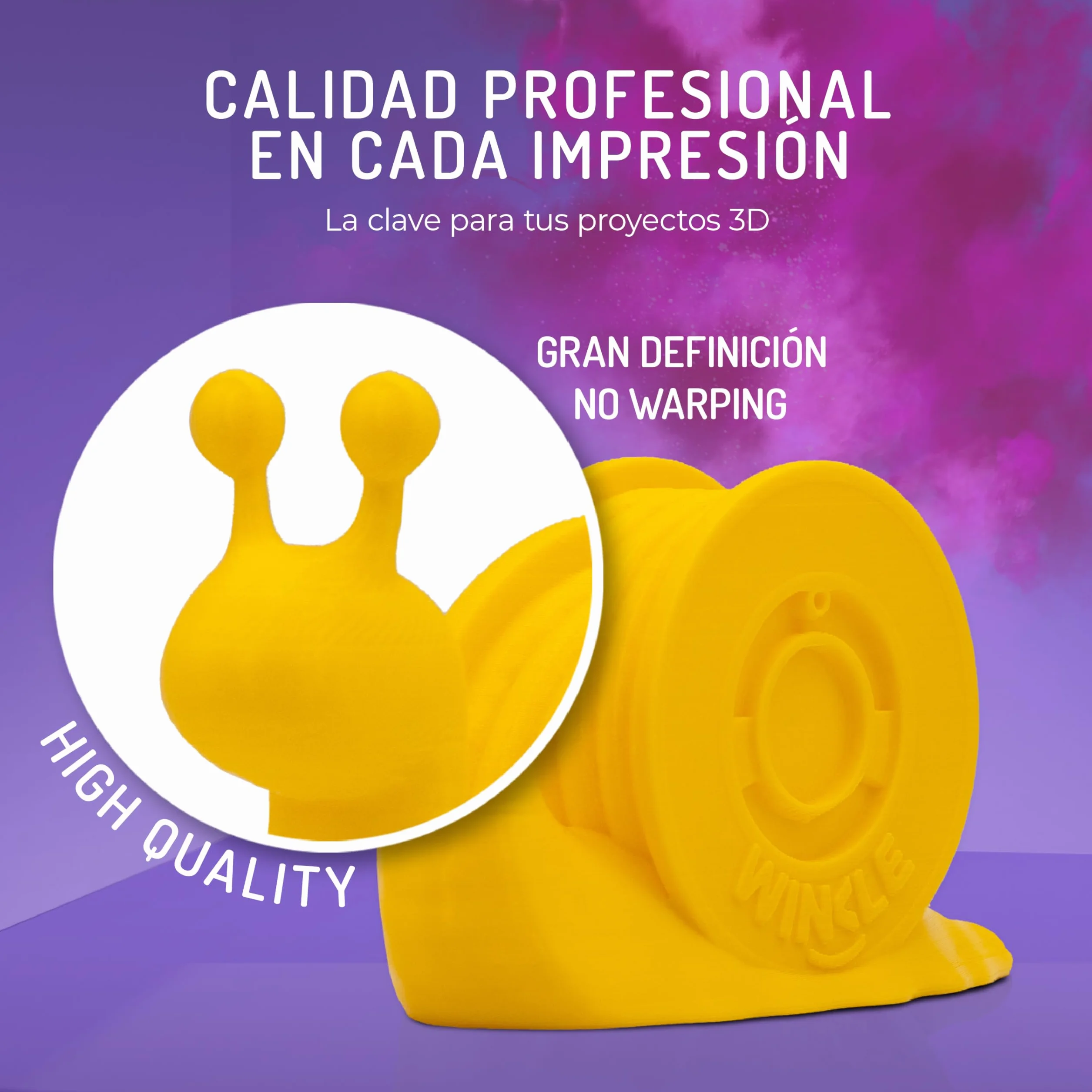WINKLE Filamento PLA HD Amarillo Canario 1,75mm 300g Bobina Compatible Impresoras 3D