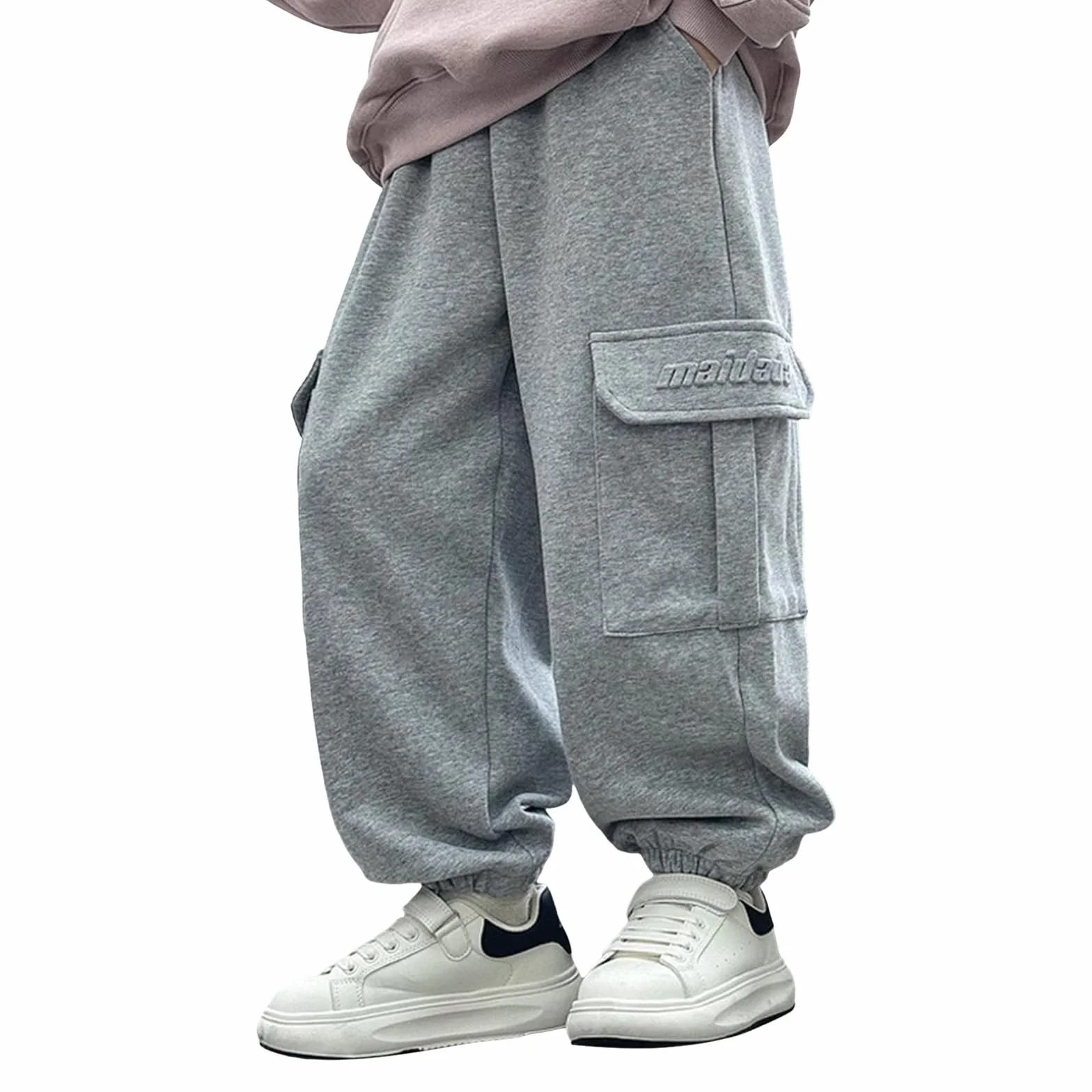 Pantalones De Chándal Para Niños Moda Ancho Sudaderas De Chándal Baggy Ligero Color Sólido Pantalones Deportivos Con Bolsillos
