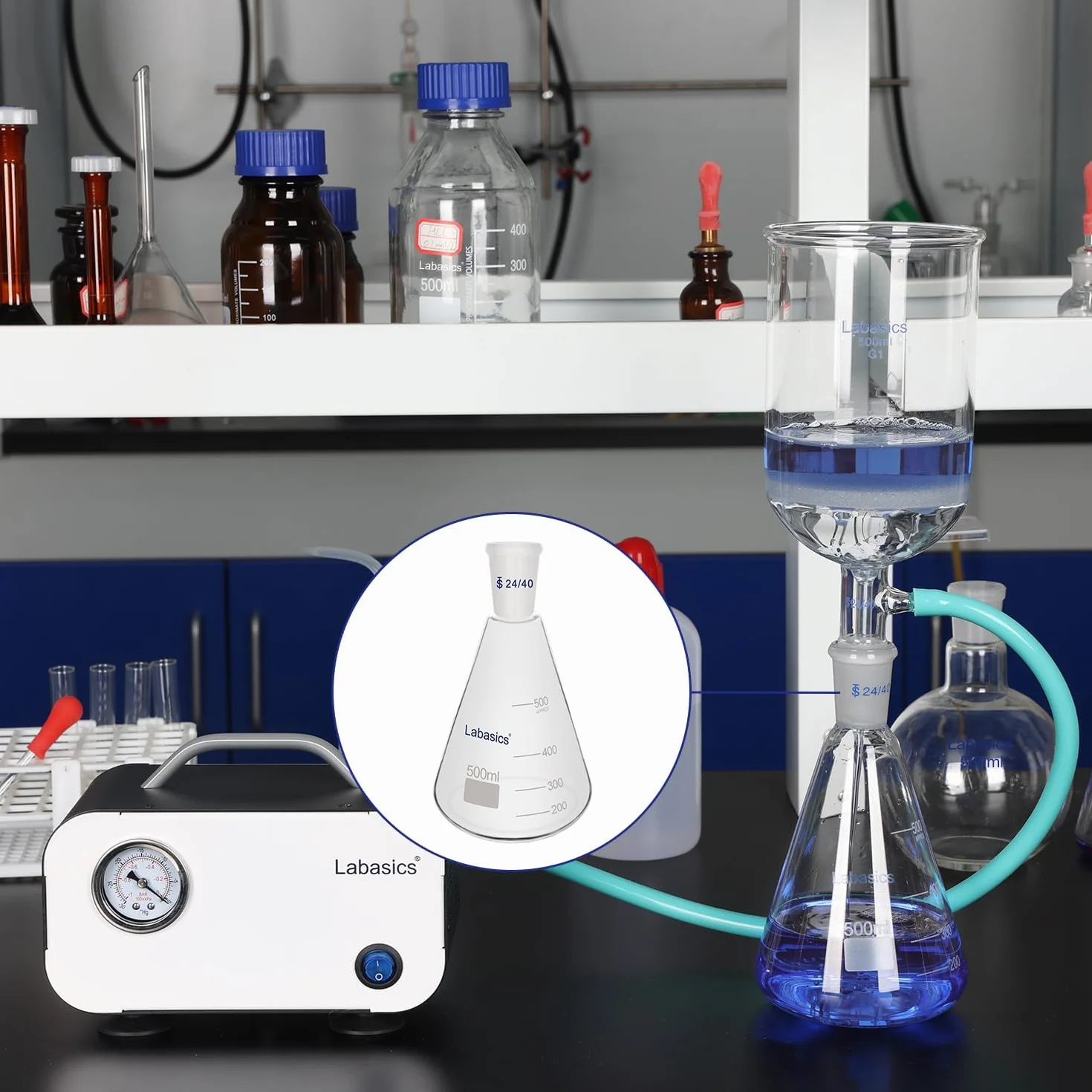 Labasics Vidrio 24/40 Erlenmeyer Matraz, Borosilicato Pared Gruesa, 250 ml