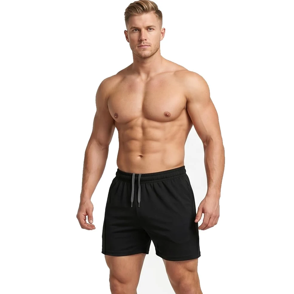 Pantalones cortos de entrenamiento de culturismo para hombre, entrepierna de 7,62 cm y 12,7 cm, algodón con bolsillo