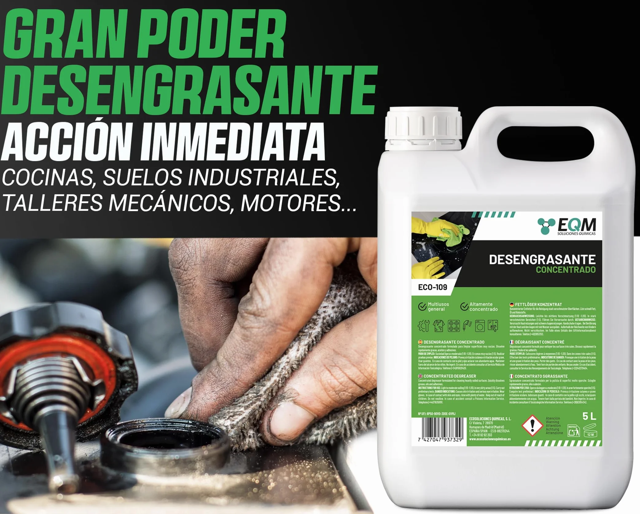EQM ECO-109 Desengrasante Concentrado 5L Quitagrasas Alta Eficacia