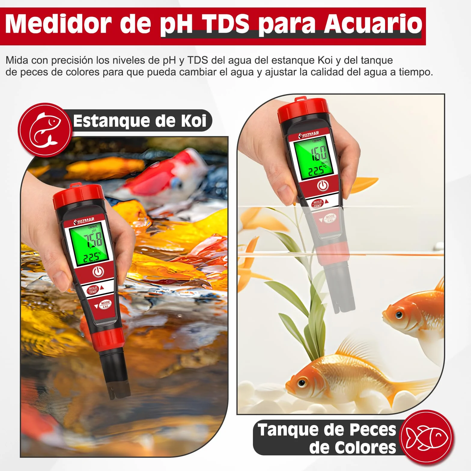 UIUZMAR Medidor de pH EC TDS 4 en 1 para Agua Piscina Hidroponia