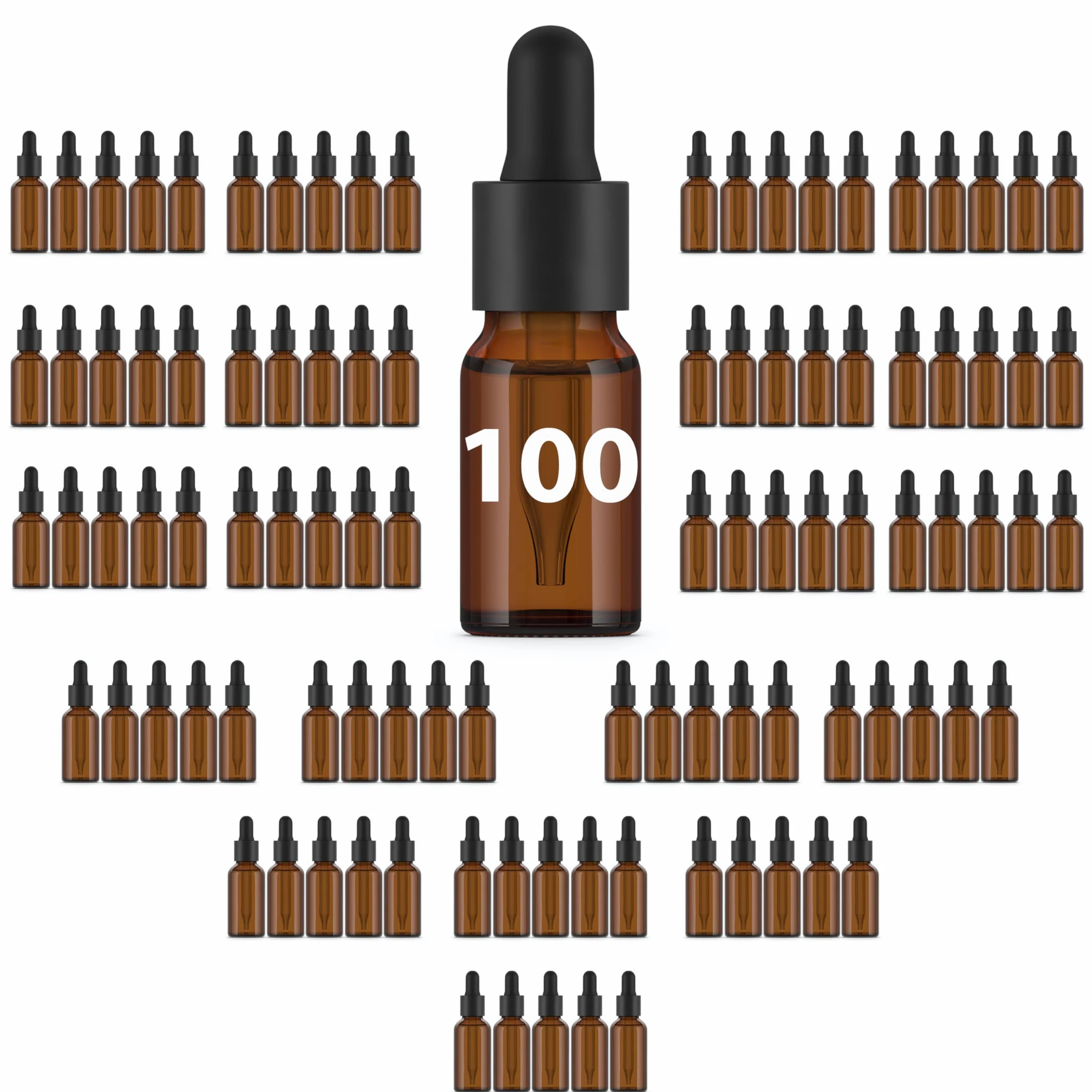 Botellas de Vidrio Ámbar 30 ml con Pipeta Cuentagotas - 100 Frascos