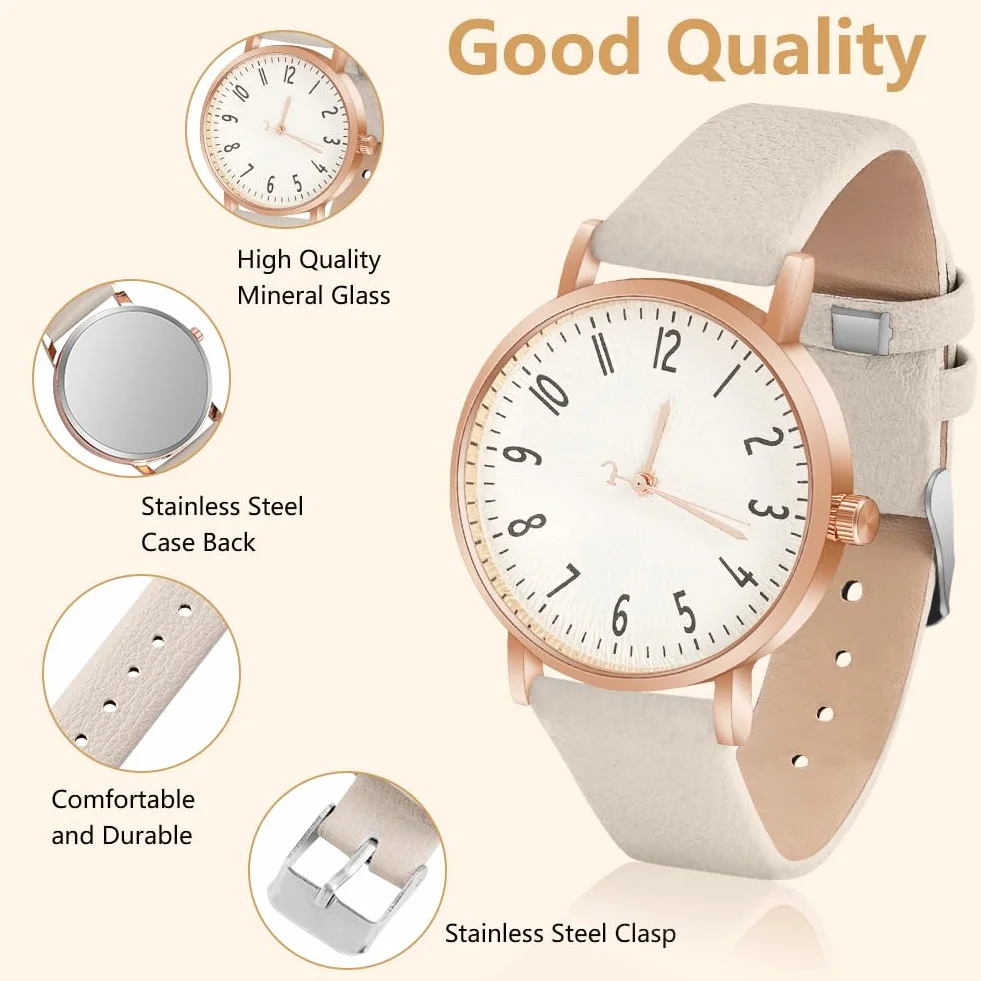 OFFCUP Reloj de Cuero para Mujer, Reloj de Analógico Cuarzo con Esfera Blanco, Reloj Mujer de 3 manecillas, Reloj de Pulsera Informal de Moda Premium para Mujeres Damas y Niñas