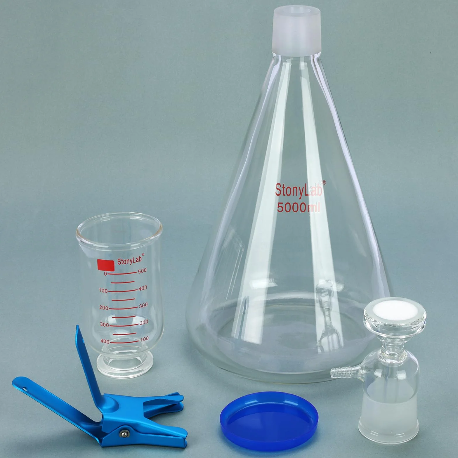Aparato de Filtración de Vidrio, Kit de Filtro al Vacío de Borosilicato 5000 ml con Embudo Graduado 500 ml