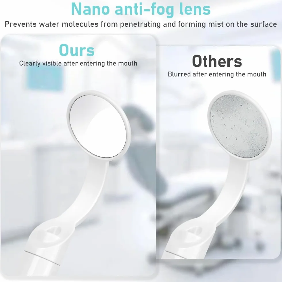 Flintronic Espejo Dental con Luz LED Recargable, 1 Pieza, Antivaho, Carga USB, 2 Modos de Luz, Azul