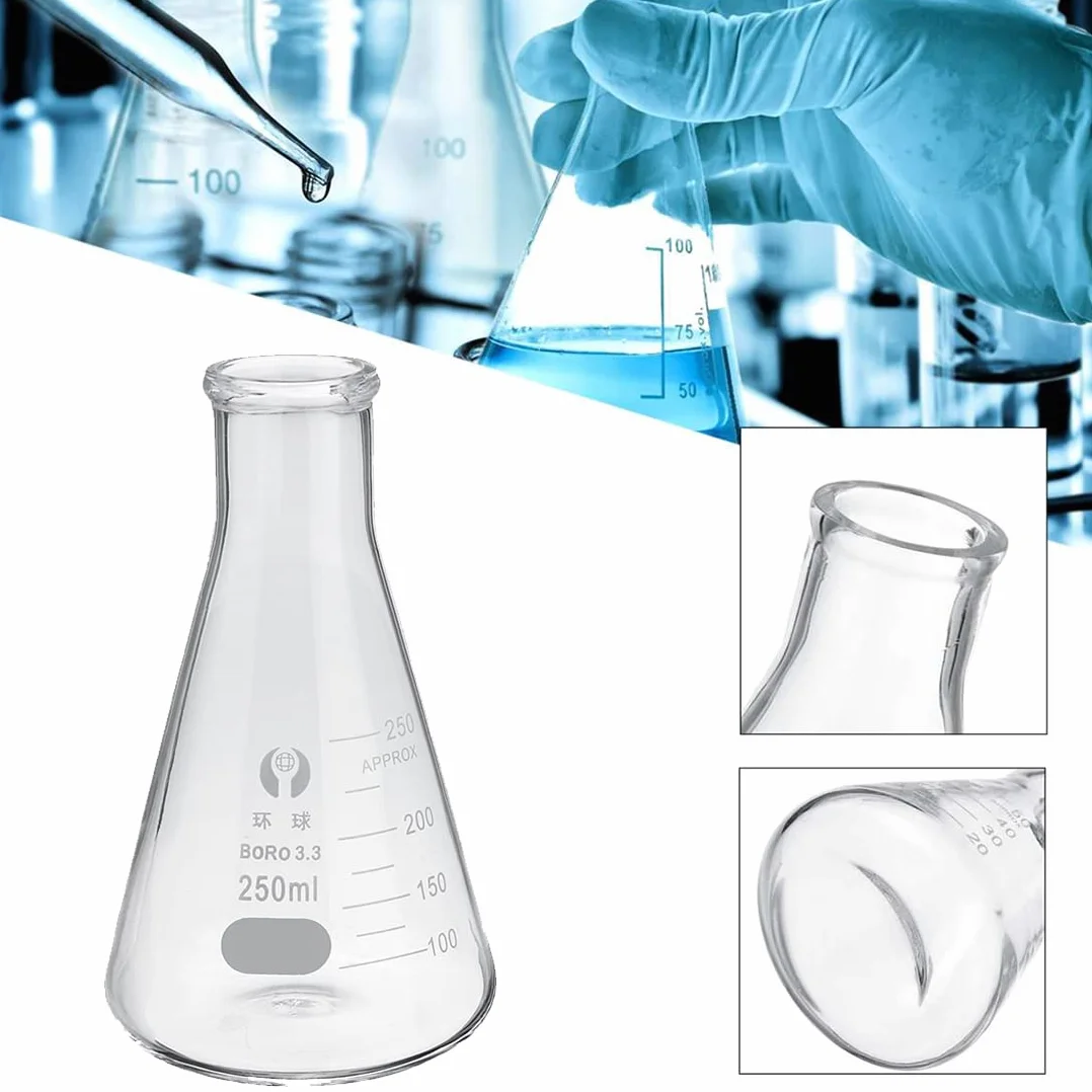 JESSTOLO Juego de Matraces Erlenmeyer de Vidrio 150ml 200ml 250ml con Tapones de Goma