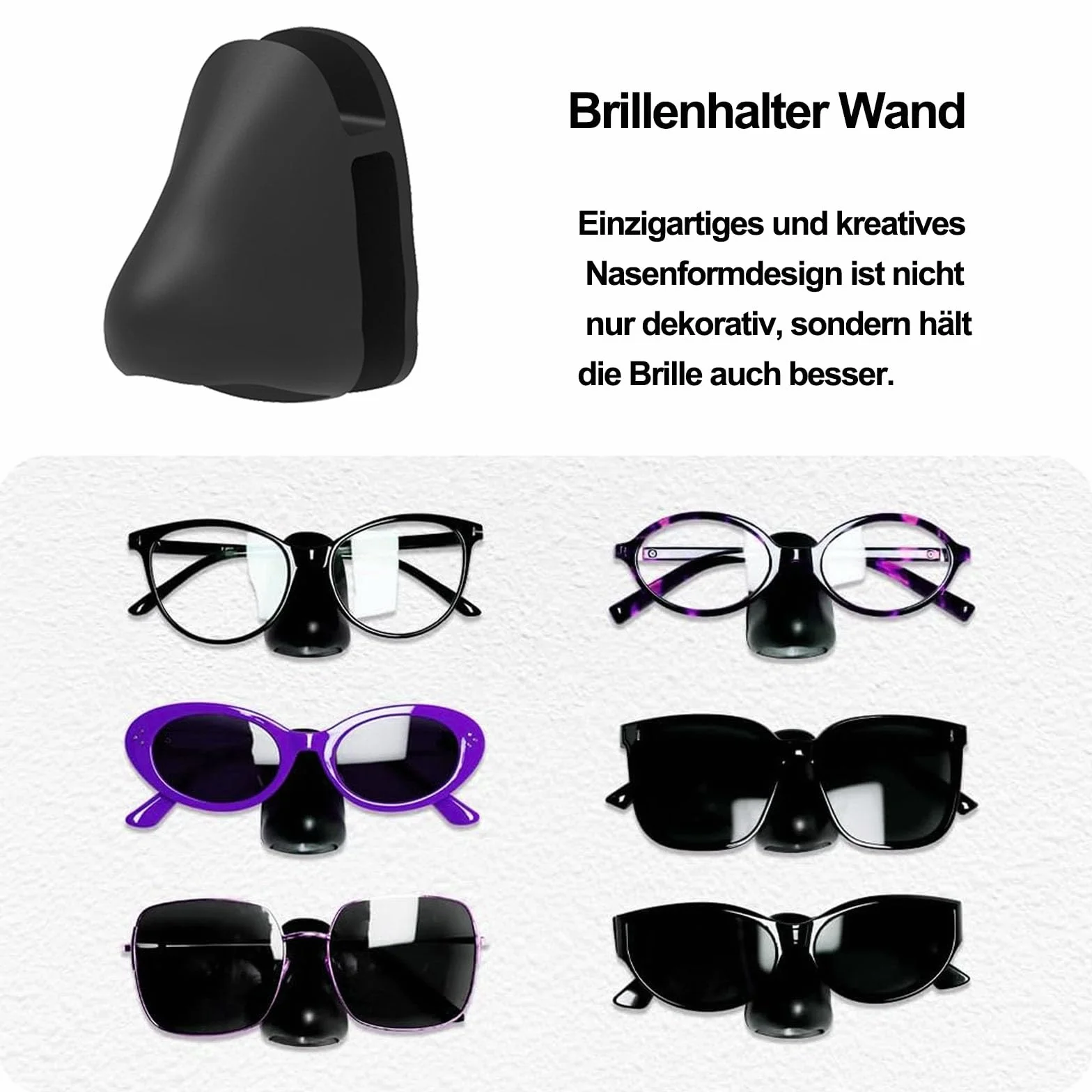 Soporte para gafas de pared autoadhesivo, 8 unidades, organizador de almacenamiento, negro