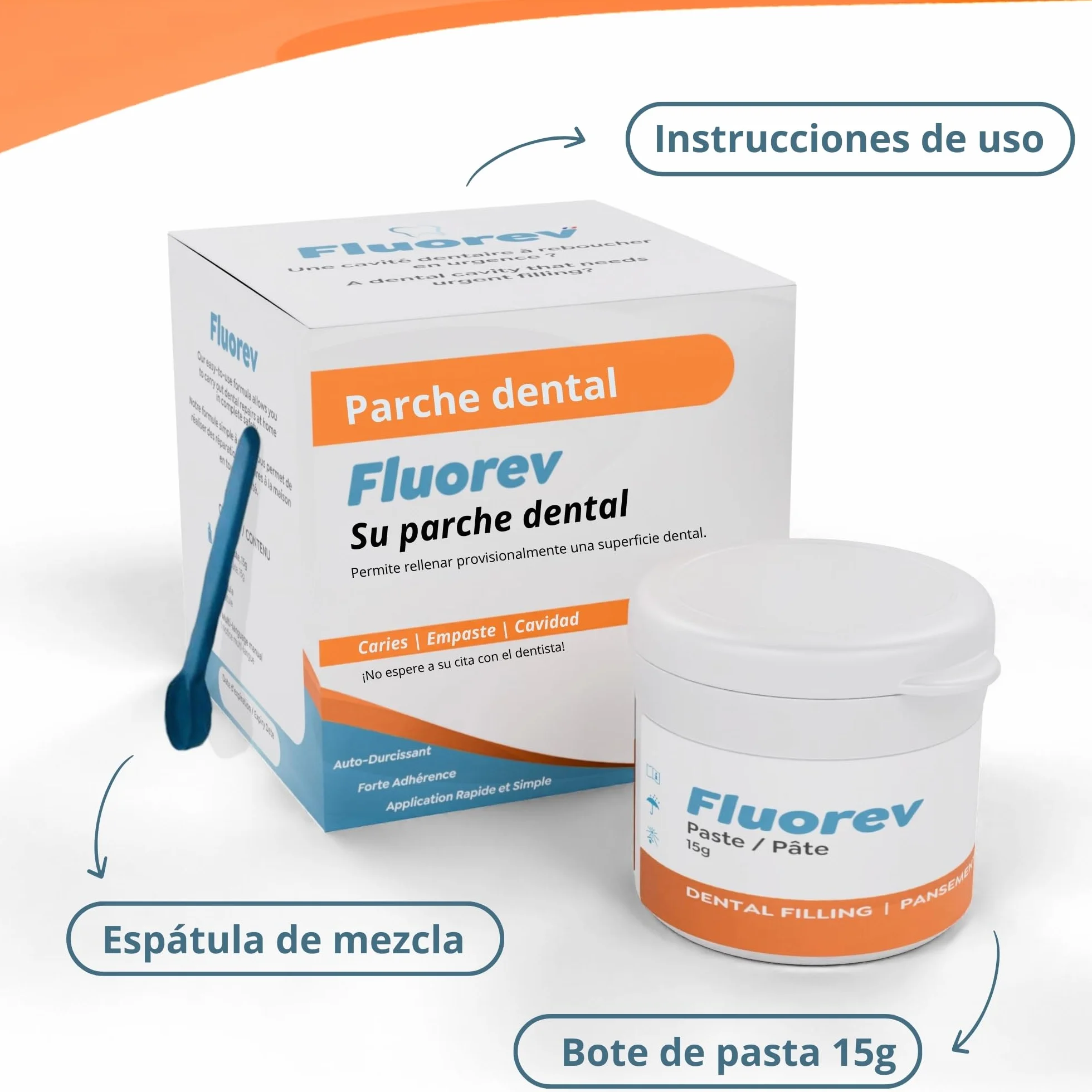 Relleno dental temporal con óxido de zinc 15 g reparación caries dolor