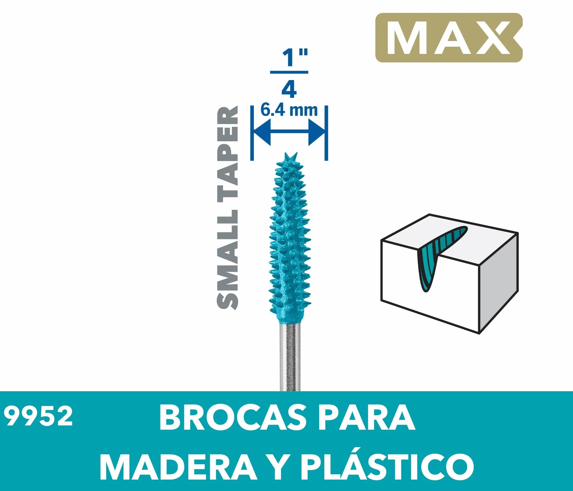 Dremel Max Power Carving Bit 9952, Acero Inoxidable, 6.35 mm, Cono para Tallar Madera Plástico Espuma Goma