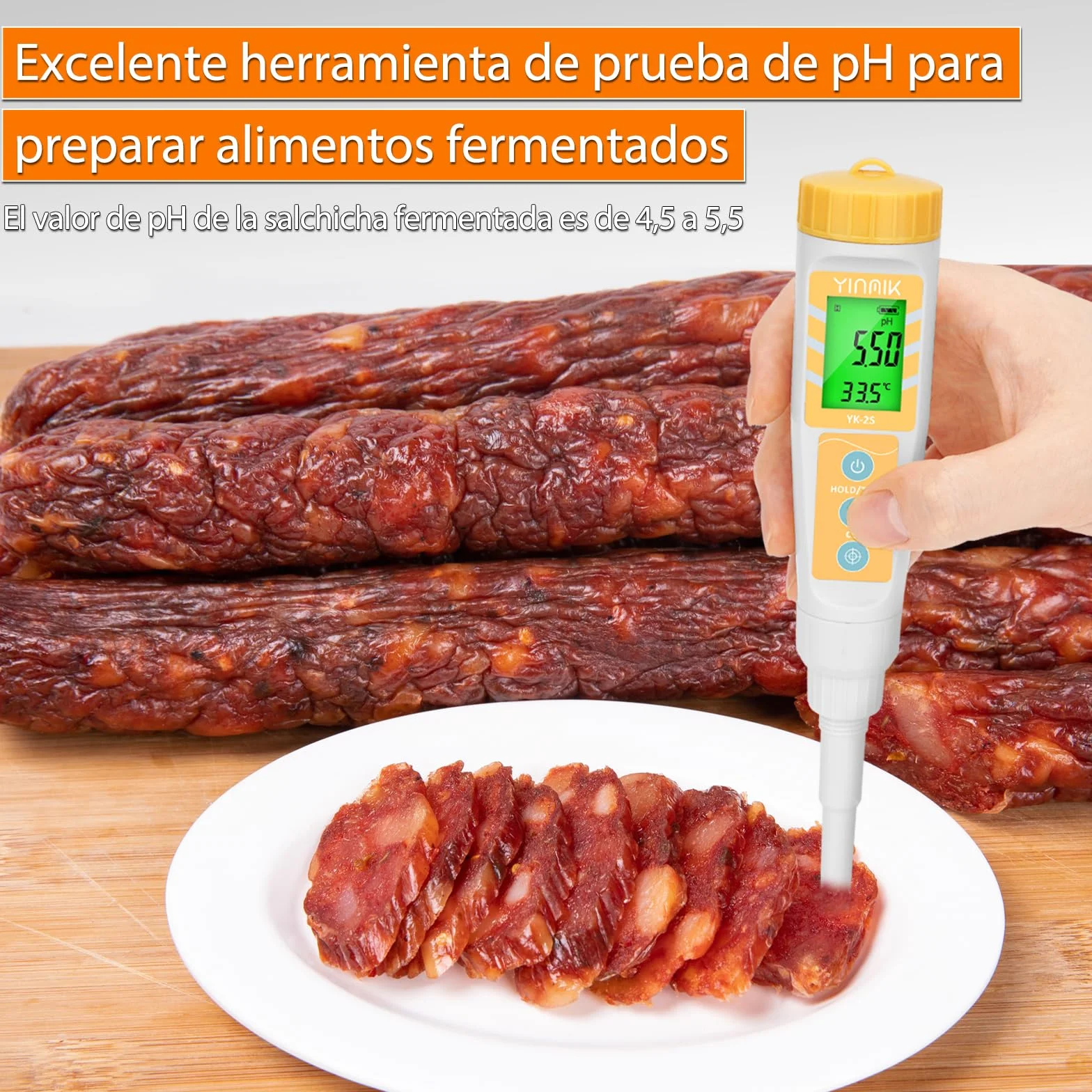 YINMIK Medidor de pH de Alimentos con Sonda Reemplazable, Probador Digital para Masa, Pan, Carne, Queso