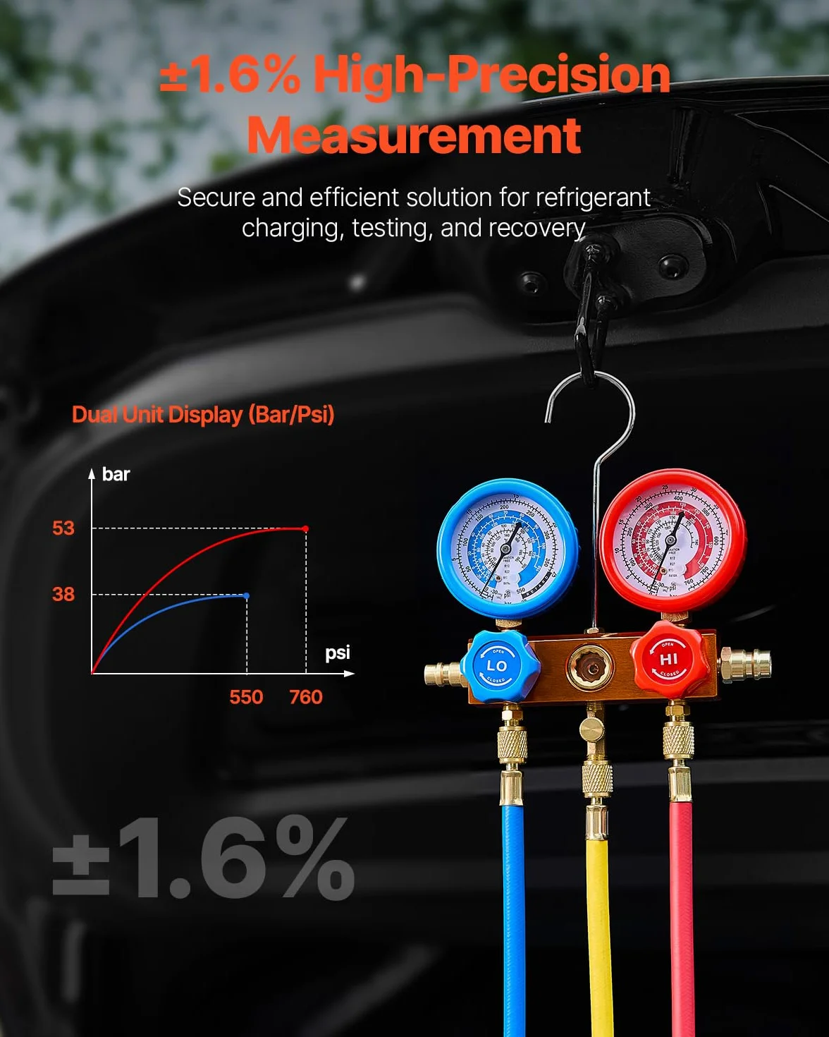 VEVOR Bomba de Vacío 4,5 CFM 1 Etapa Manómetro de Aire Acondicionado Kit Colector Refrigerante R134a R12 R22 R502a R410A R404 R407C