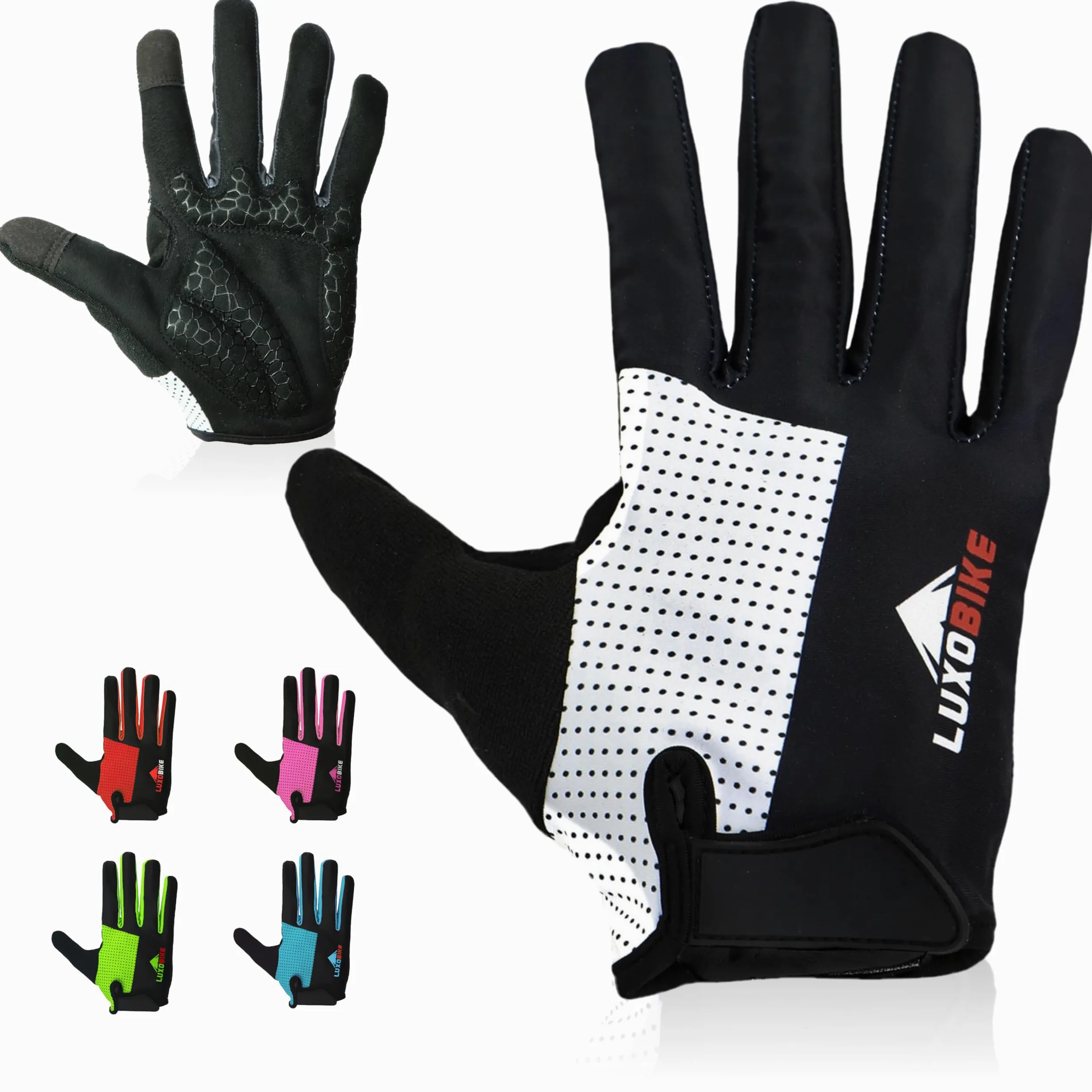Guantes de ciclismo para mujer, ligeros, transpirables, con absorción de golpes, guantes deportivos de dedo completo con pantalla táctil, guantes de bicicleta de carretera para hombre