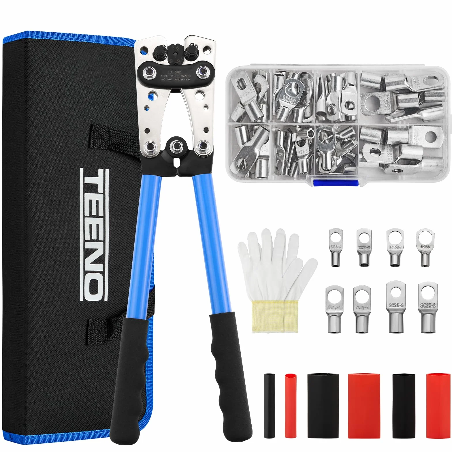 TEENO Alicates de Crimpado para Cables AWG10-1/0 6-50 mm² con Bolsa Portátil