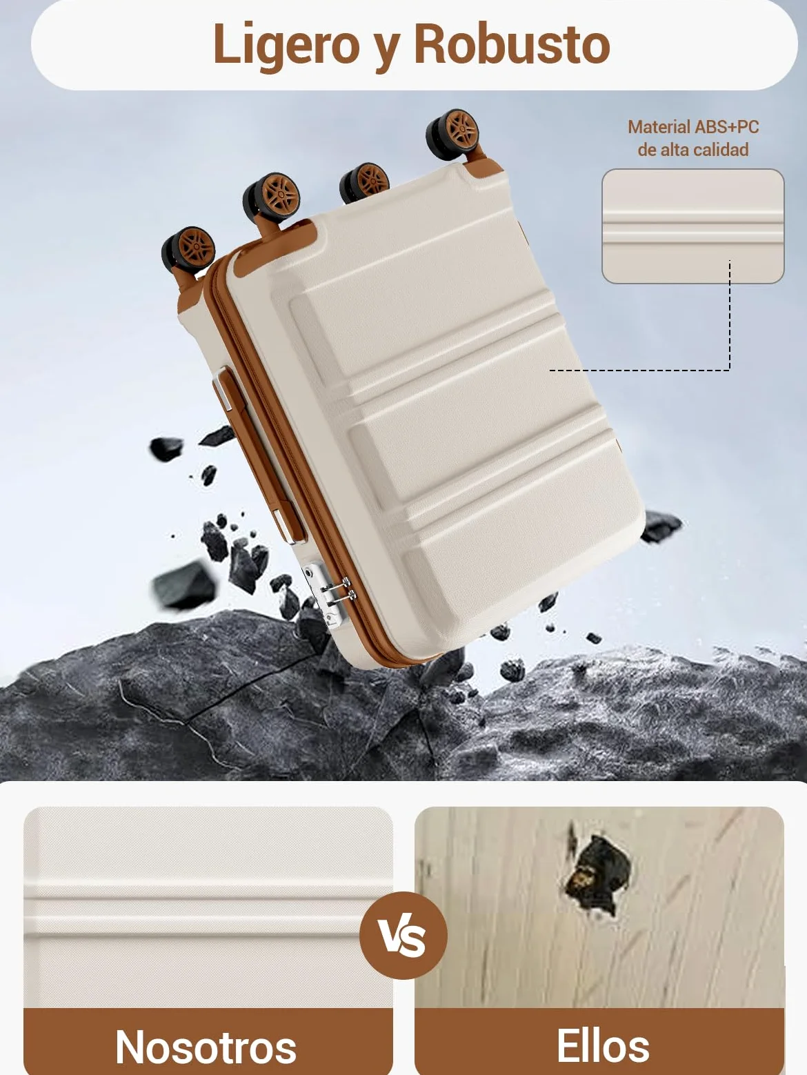 Kono Maletas de Viaje Grandes 23 Kilos, Maleta Grande 75 cm de ABS+PC con Textura Antiarayaduras, Maletas de Viaje con Cremalleras, Cerradura TSA, Femenina y Suave (Crema)