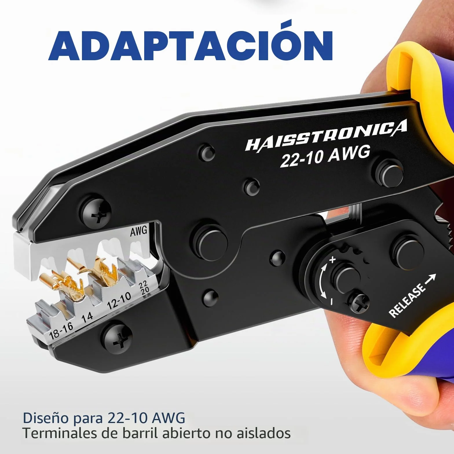 Haisstronica Crimpadora para Terminales Planos 0,5–6 mm² AWG 20–10, Conectores Tipo Spade, Alicate de Crimpado