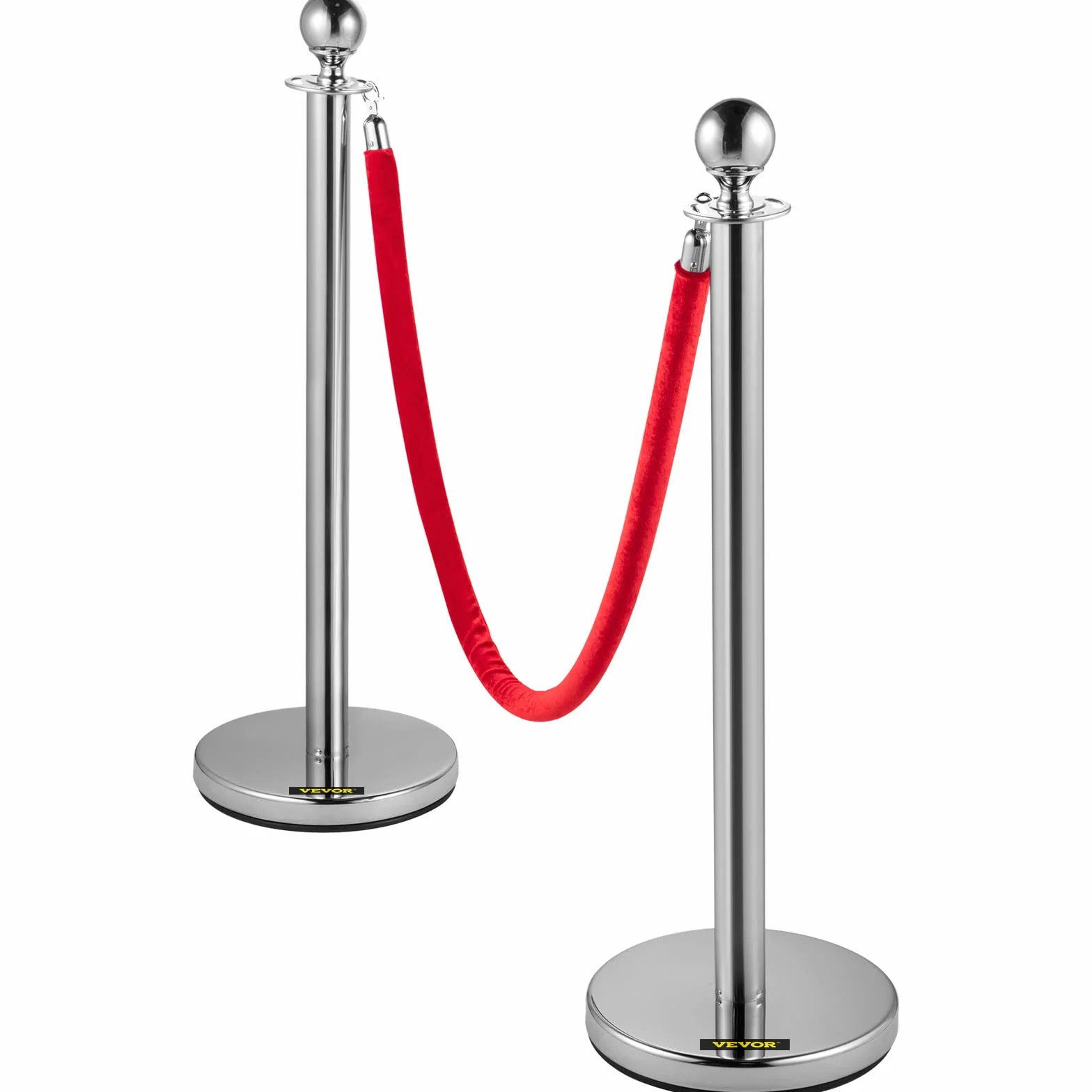 Poste Separador de Cinta Extensible 4 Juegos Barreras de Seguridad 3 Cuerdas 1.5m Plata