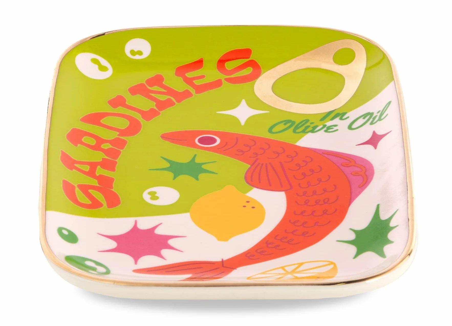 ban.do Bandeja de baratijas, plato de cerámica para joyas, bandeja decorativa pequeña para llaves o decoración, bonita bandeja de atrapasueños, sardinas