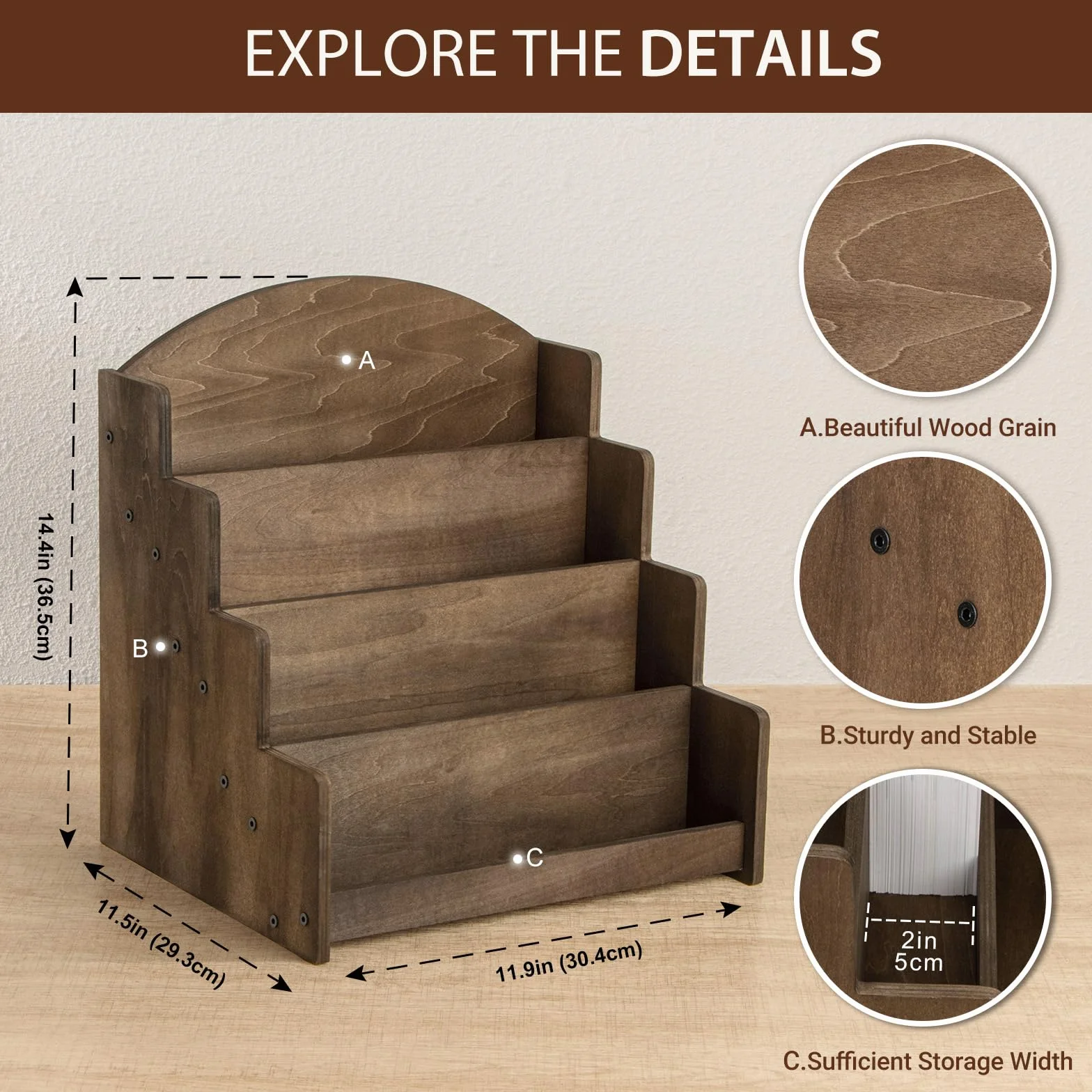 Expositor de postales de madera marrón para tiendas minoristas