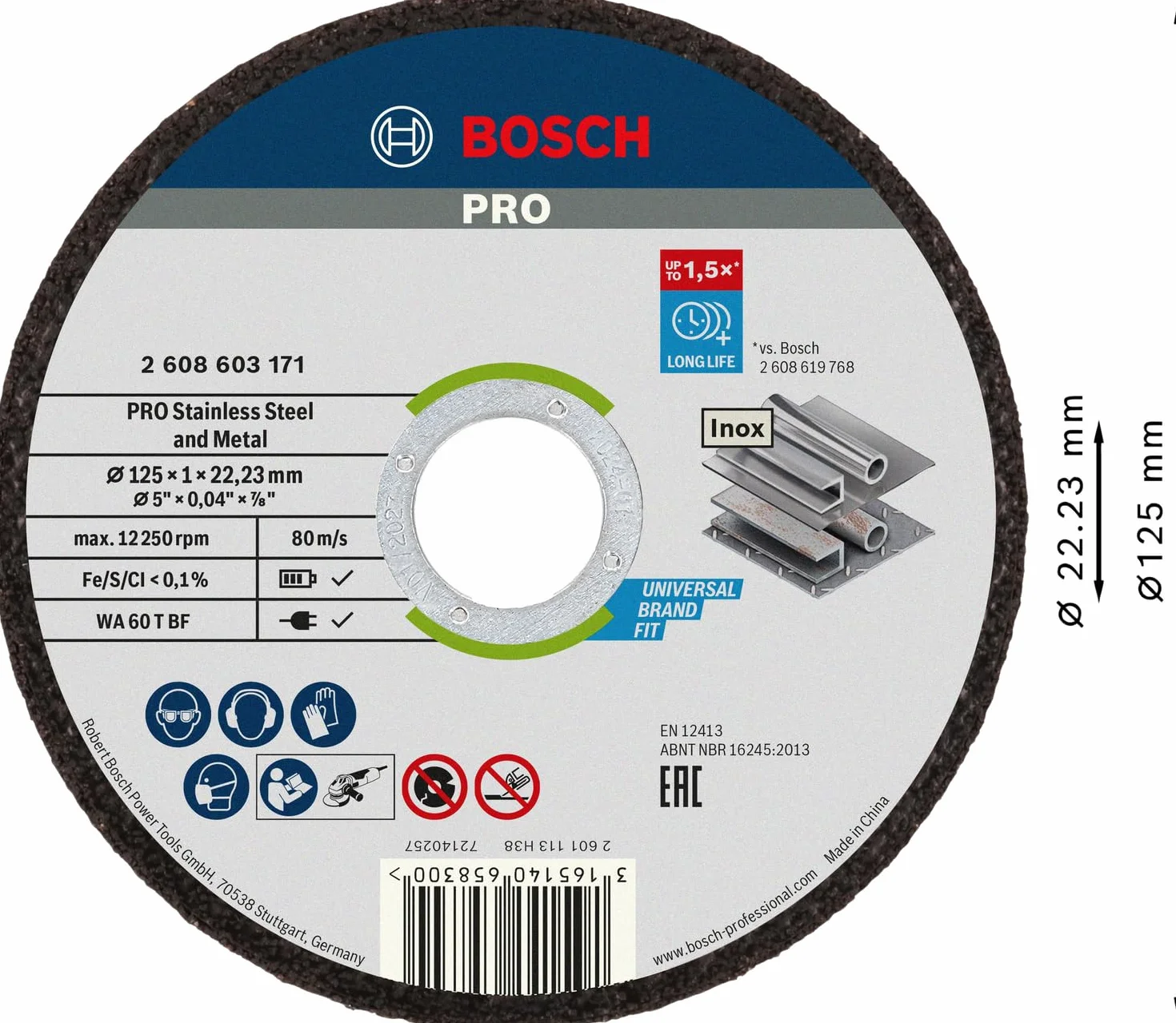 Bosch Disco de corte recto Standard for Inox 125 mm 22,23 mm 1,0 mm pack de 10