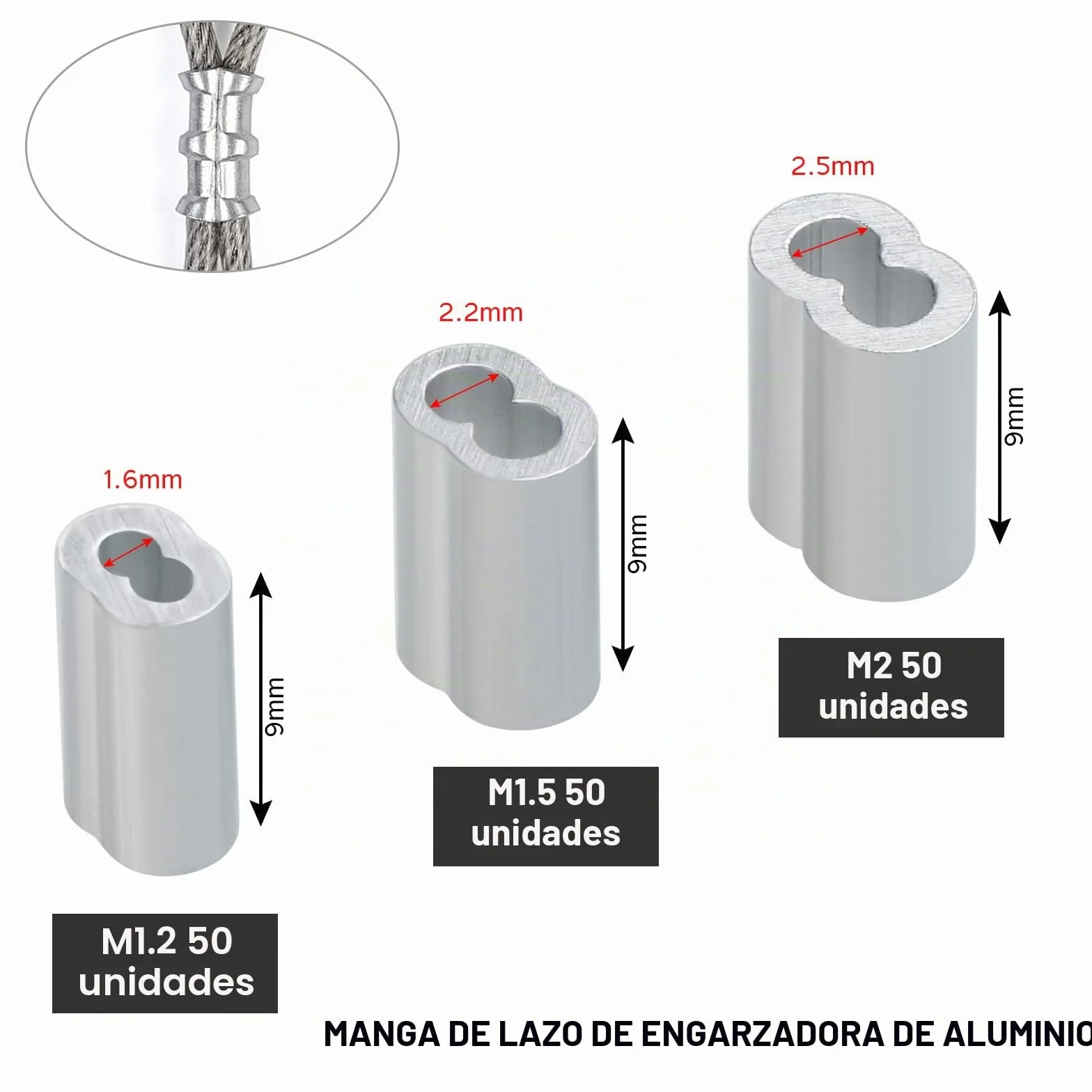 Engarzadora de cuerda de alambre 151 piezas kit de prensado de doble barril hasta 2,2 mm aluminio