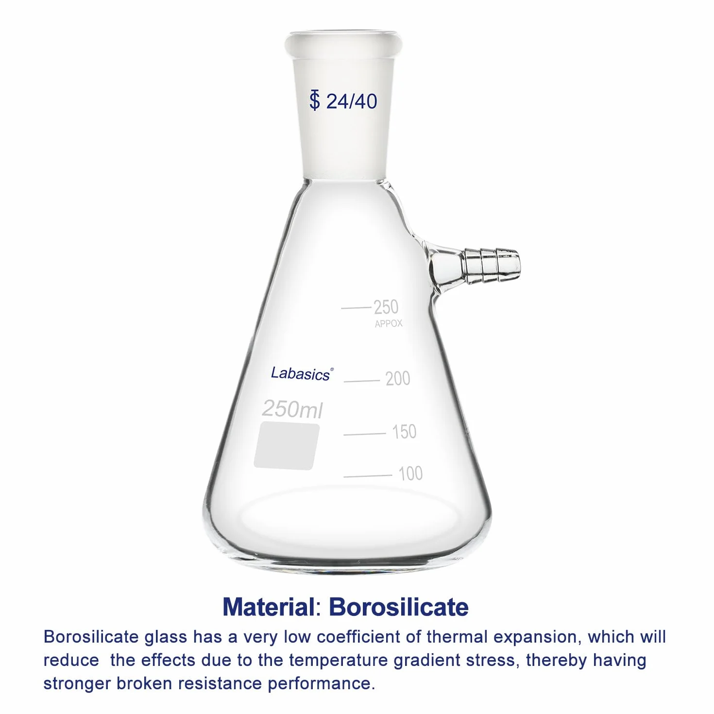 Labasics Matraz de Filtración 250 ml con Junta Cónica 24/40, Vidrio de Borosilicato, Cuello con Tornillo