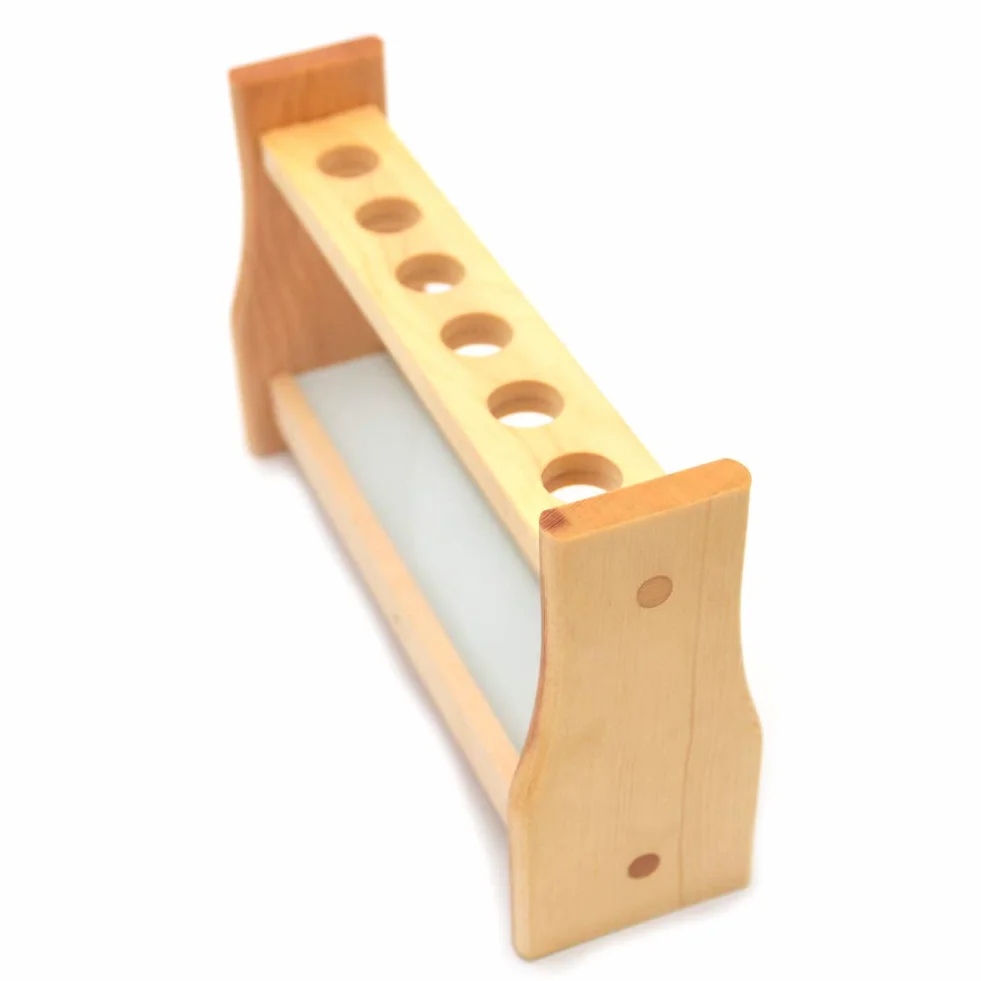 Soporte de madera para tubos de ensayo 21 mm, 6 ranuras, laboratorio química