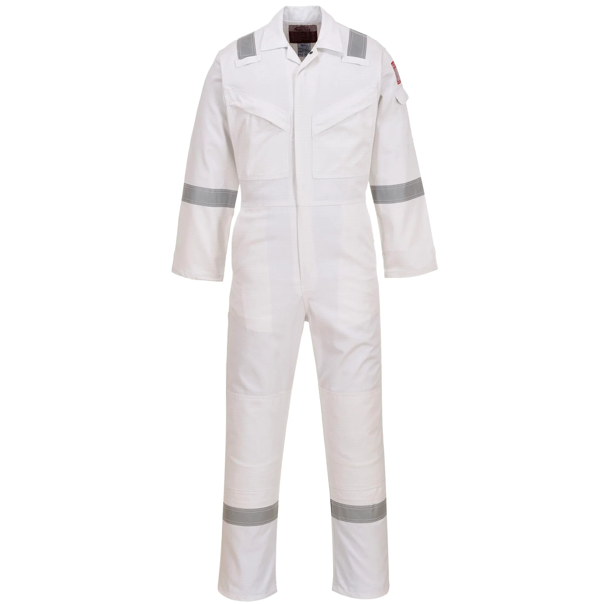 Portwest FR50 Mono Reflectante Resistente Llamas FR Fuelle en la Espalda | Blanco, S, EN 61482-1-2 Clase 1, EN ISO 11611, EN ISO 11612, EN 1149-5, Corte Estándar, Unisex, Ignífugo, 99% Algodón