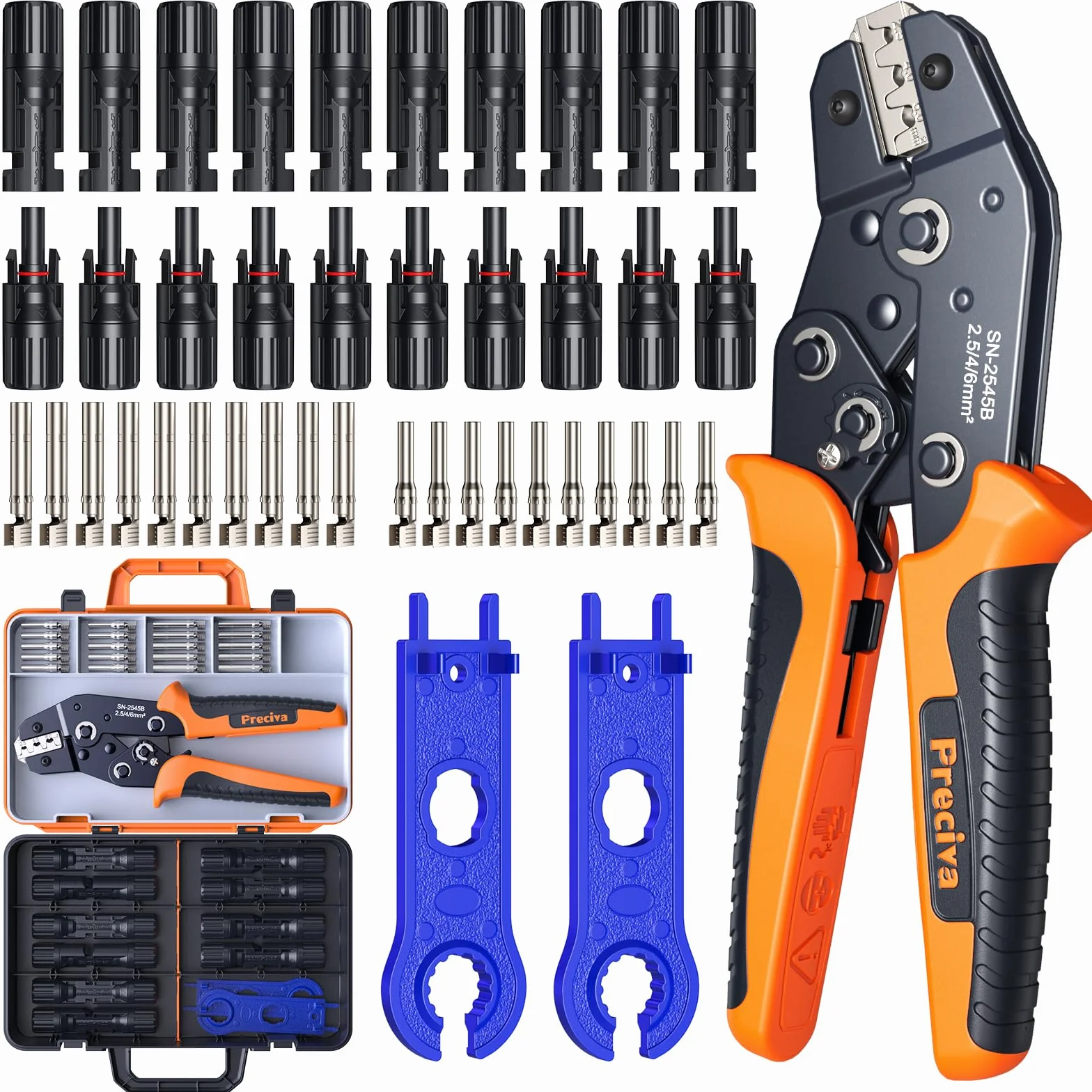 Preciva Kit Crimpadora MC4 2,5-6 mm² AWG16-10 Terminales Solares Conectores Fotovoltaicos Impermeable 2 Llaves Maletín