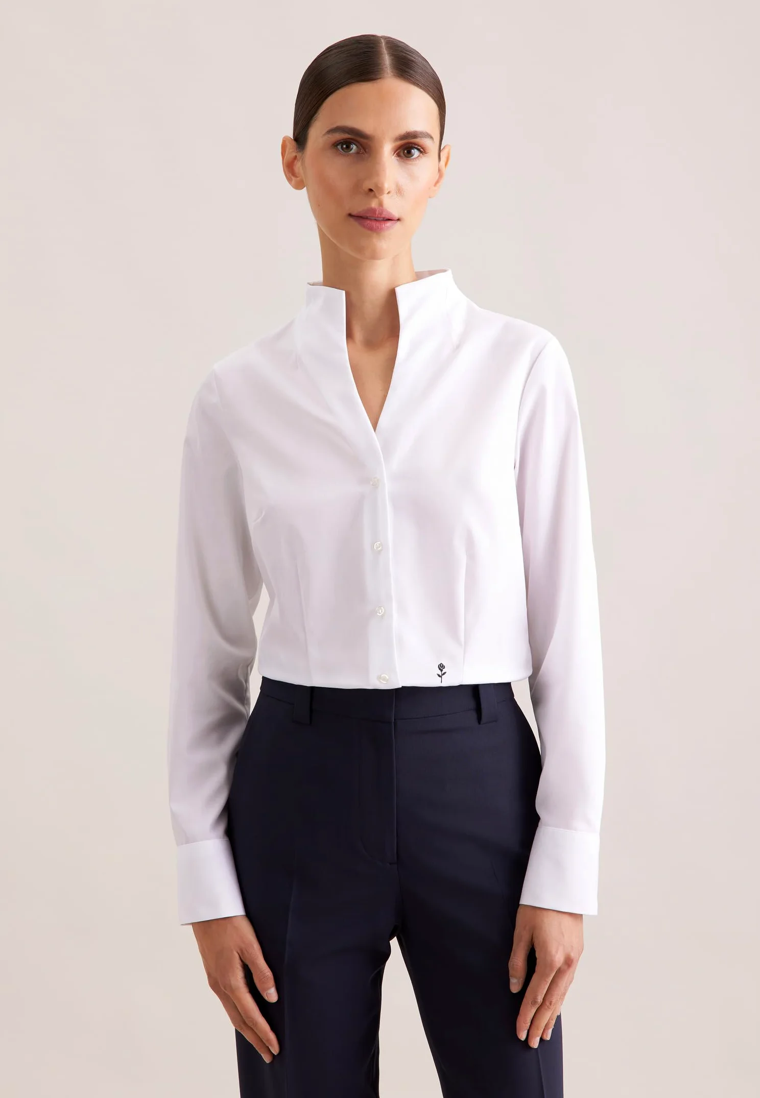 Seidensticker Blusa Cuello Copa Manga Larga Slim Fit Uni Sin Plancha Blusa Mujer (Pack de 1)