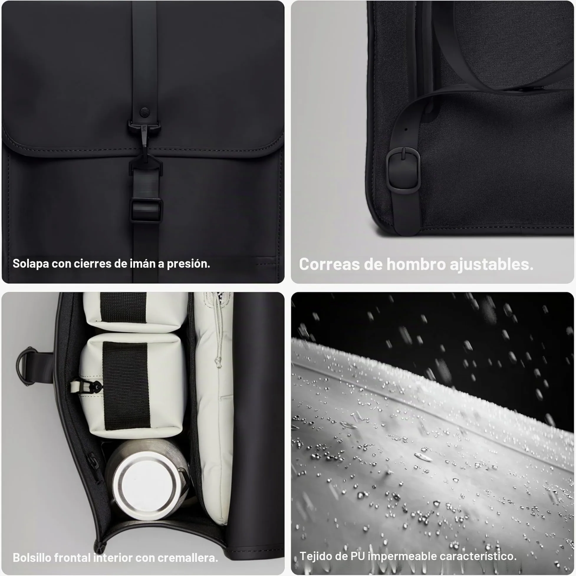 RAINS Backpack, Mochila impermeable para hombres y mujeres, bolsa para ordenador portátil, para trabajo o viajes, Gris, Regular, Moderno