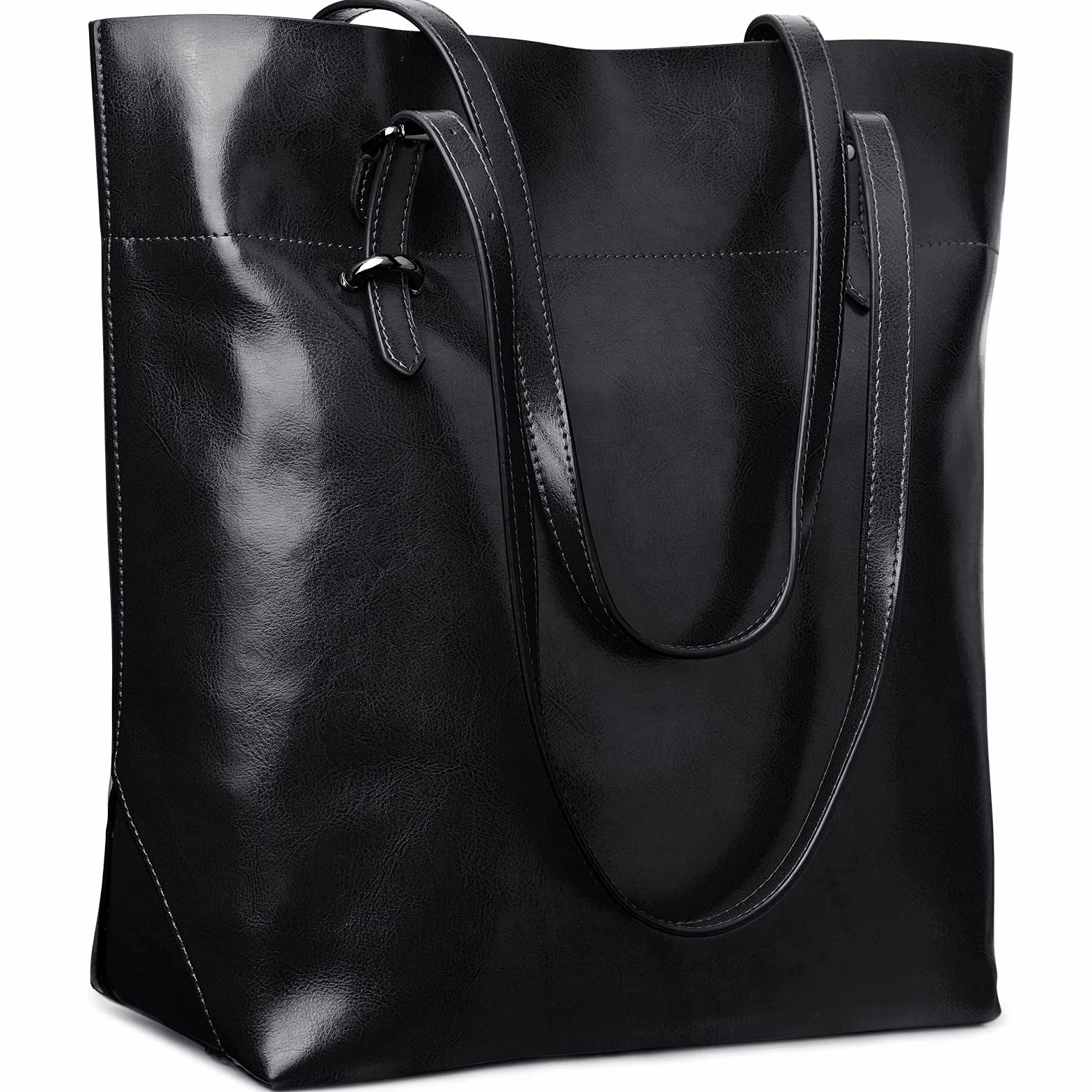 S-ZONE Bolso de mano vintage de piel de vaca dividida de gran capacidad