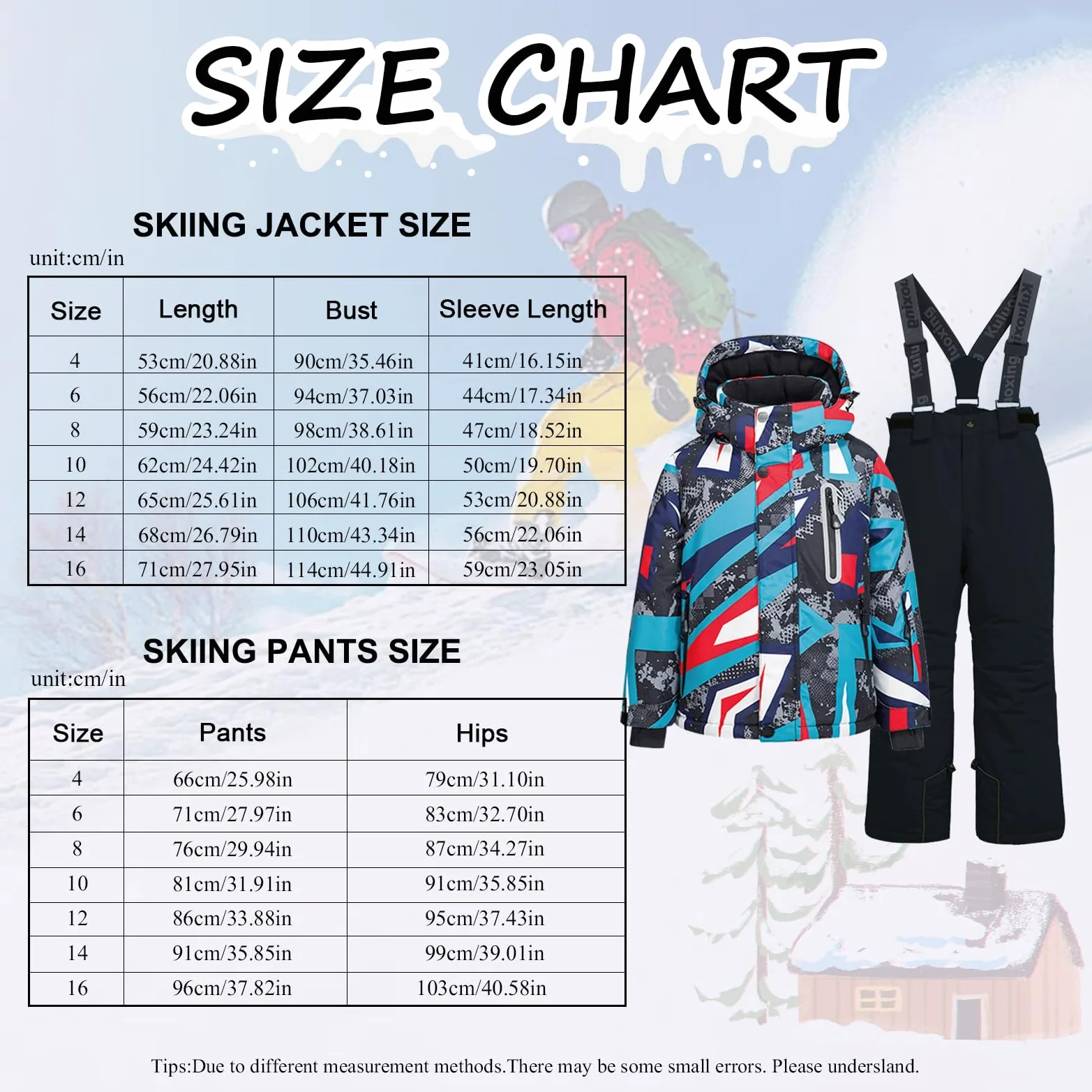 Conjunto de traje de esquí infantil de 2 piezas con capucha, impermeable, resistente al viento, traje de nieve para niños y niñas, chaqueta de esquí cálida y pantalones de esquí, geométricos