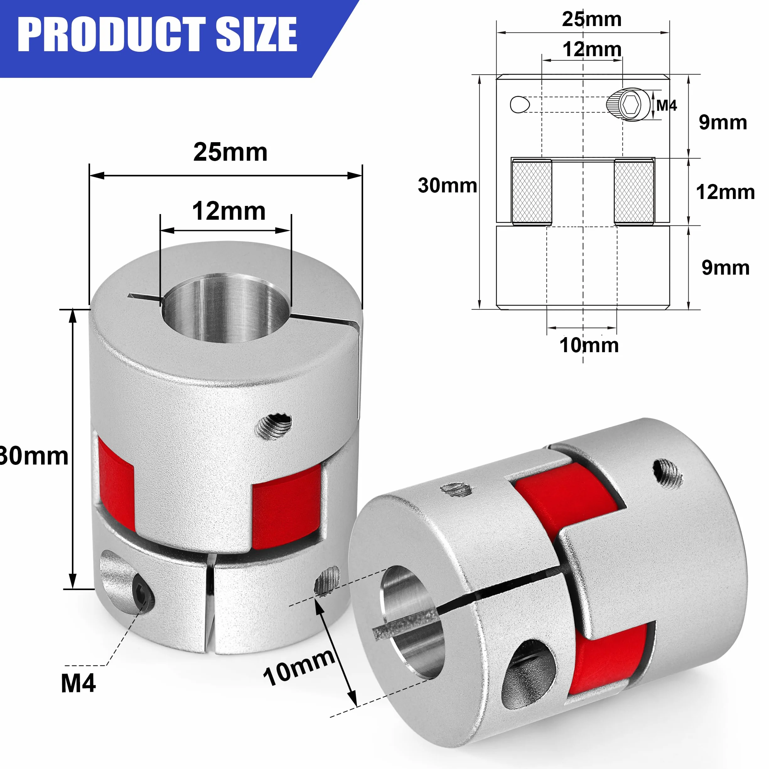 Acoplamiento de Eje de Ciruela D25 L30 Abrazadera Flexible Aleación de Aluminio 10x12mm para Impresora 3D CNC