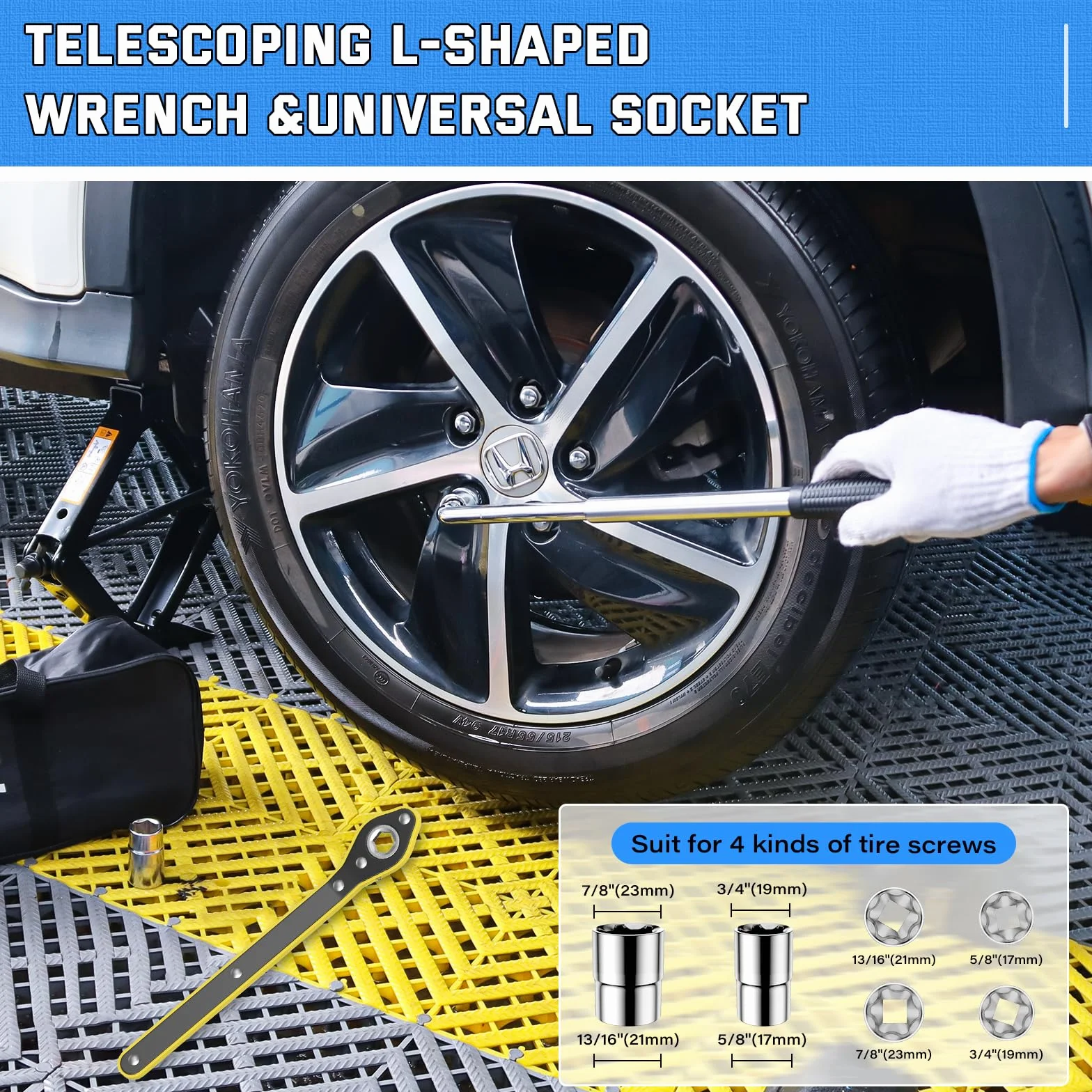 IMAYCC Jack de Coche 2,5 T/2500 kg Universal Almohadilla de Goma Carro portátil con Llave de Freno de Rueda Kit de Emergencia SUV MPV