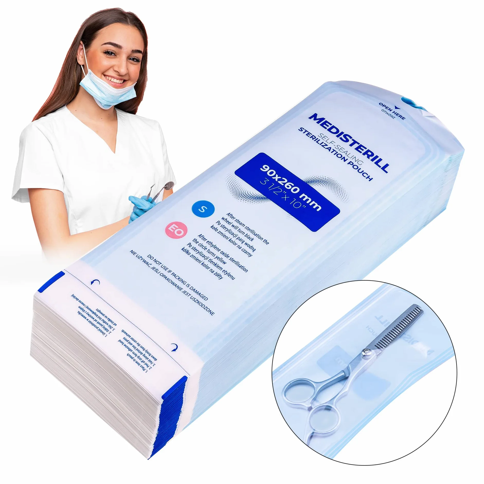 Bolsas de esterilización autosellables PVC 9 x 16,5 cm para autoclave dental
