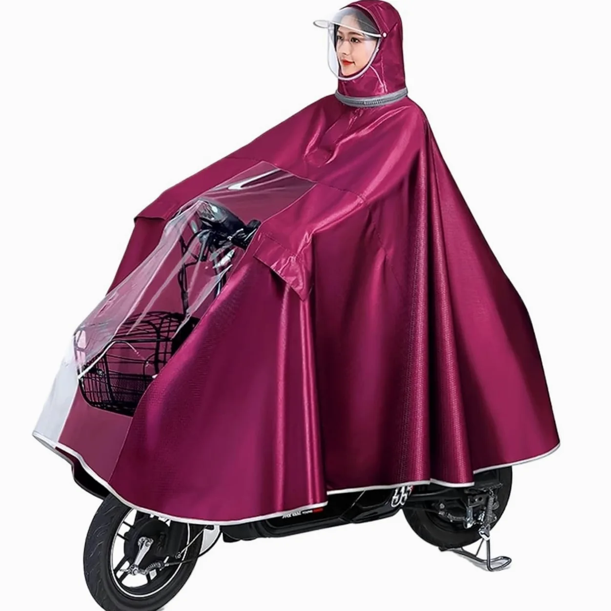 Poncho de lluvia, capa de lluvia impermeable para adultos, Impermeable de ciclismo con capucha - Poncho impermeable unisex a prueba de viento for bicicleta, bicicleta eléctrica y scooter(Red,S)