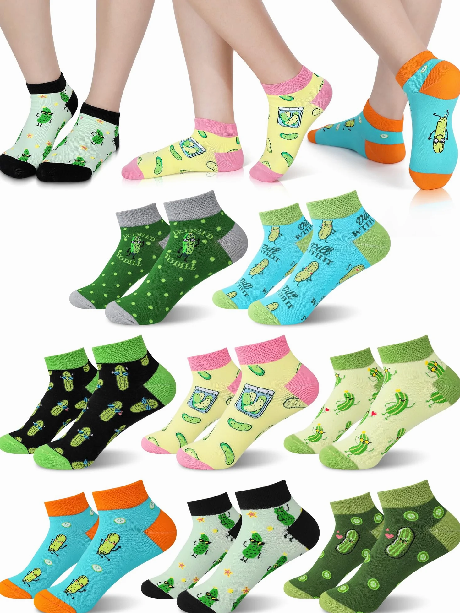 8 pares de calcetines divertidos de pepinillos, calcetines de eneldo, calcetines de algodón, regalos para amantes de los pepinillos, mujeres y hombres